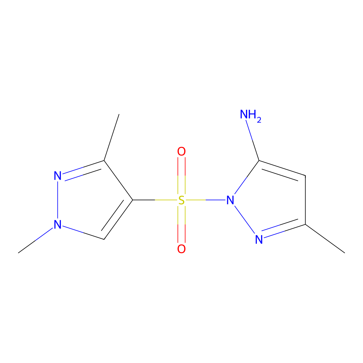 1-((1,3-Dimethyl-1H-pyrazol-4-yl)sulfonyl)-3-methyl-1H-pyrazol-5-amine molecular structure, CAS 1172958-30-3