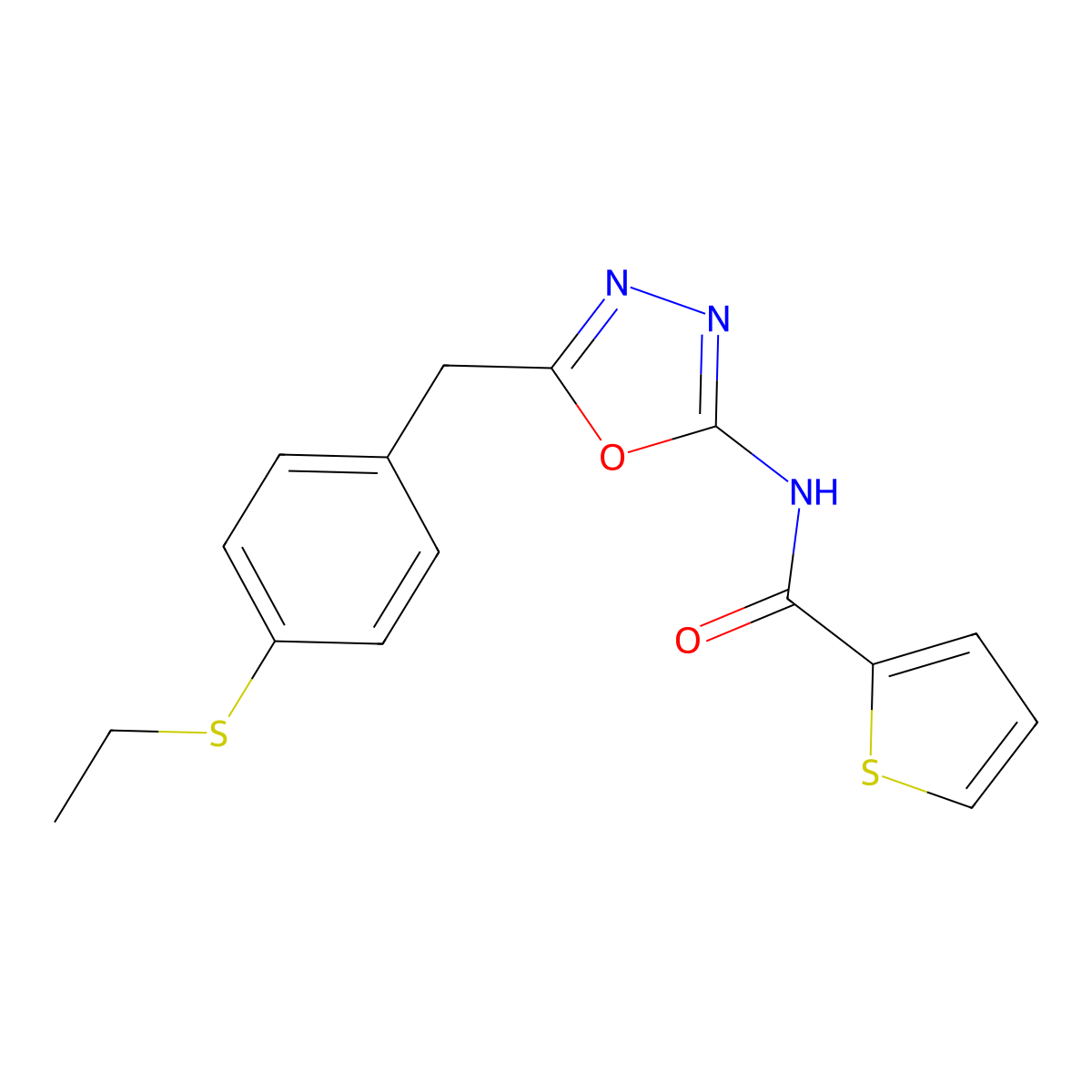 N-(5-(4-(ethylthio)benzyl)-1,3,4-oxadiazol-2-yl)thiophene-2-carboxamide molecular structure, CAS 1172959-44-2