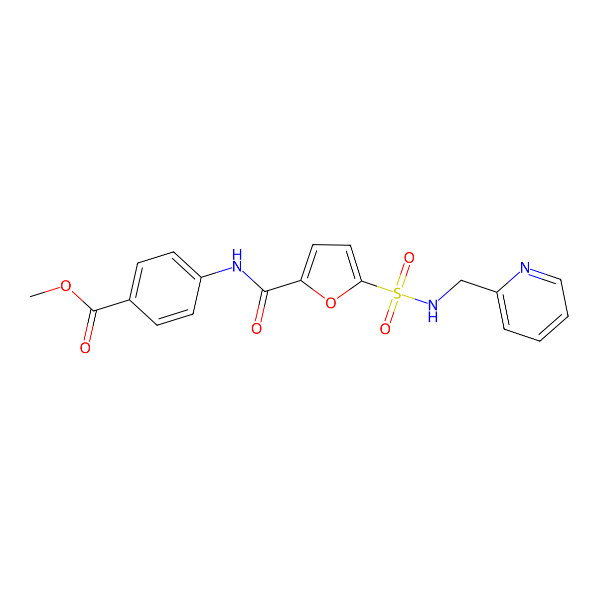 methyl 4-(5-(N-(pyridin-2-ylmethyl)sulfamoyl)furan-2-carboxamido)benzoate molecular structure, CAS 1172959-71-5