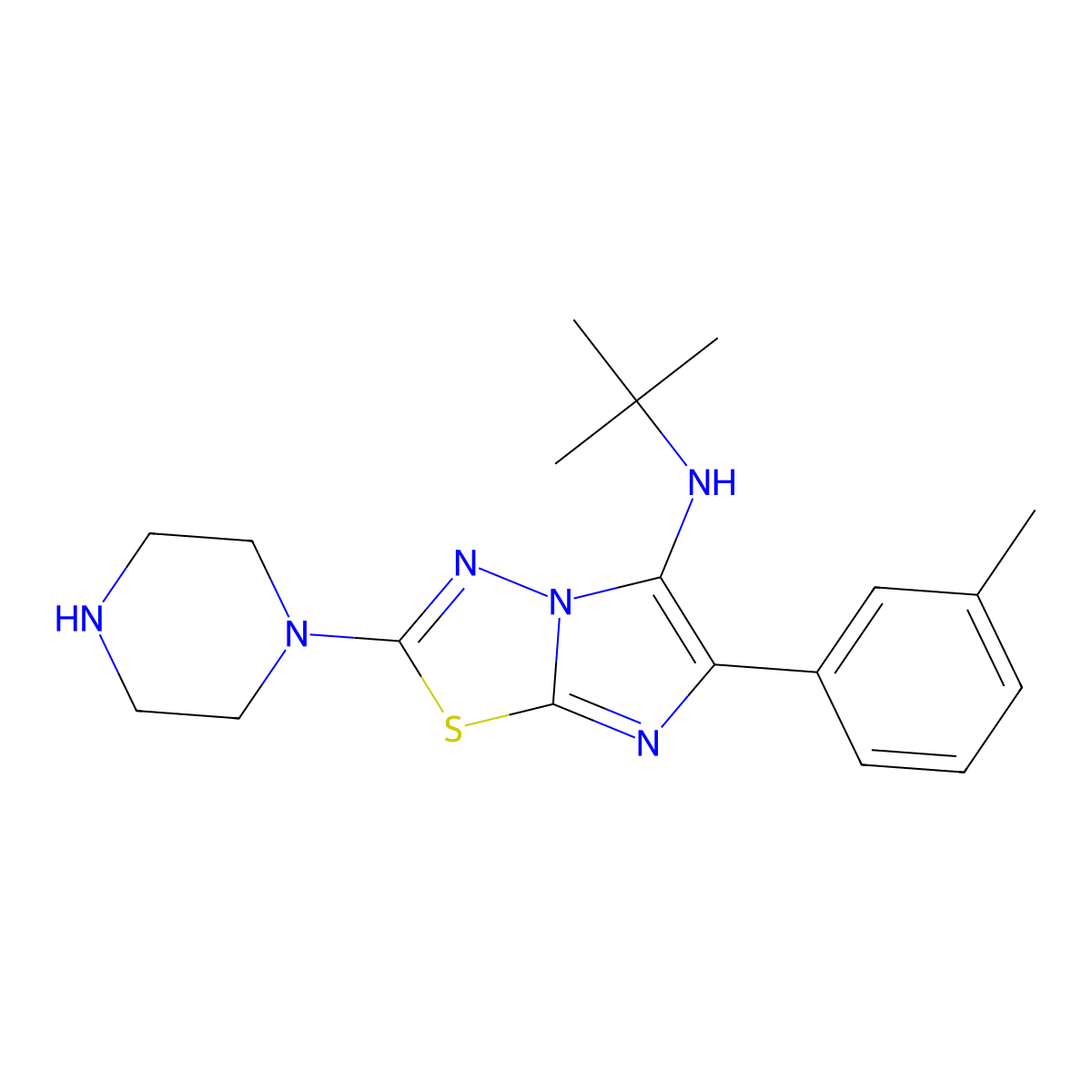 N-(tert-Butyl)-6-(3-methylphenyl)-2-piperazin-1-ylimidazo[2,1-b][1,3,4]thiadiazol-5-amine molecular structure, CAS 1172961-18-0