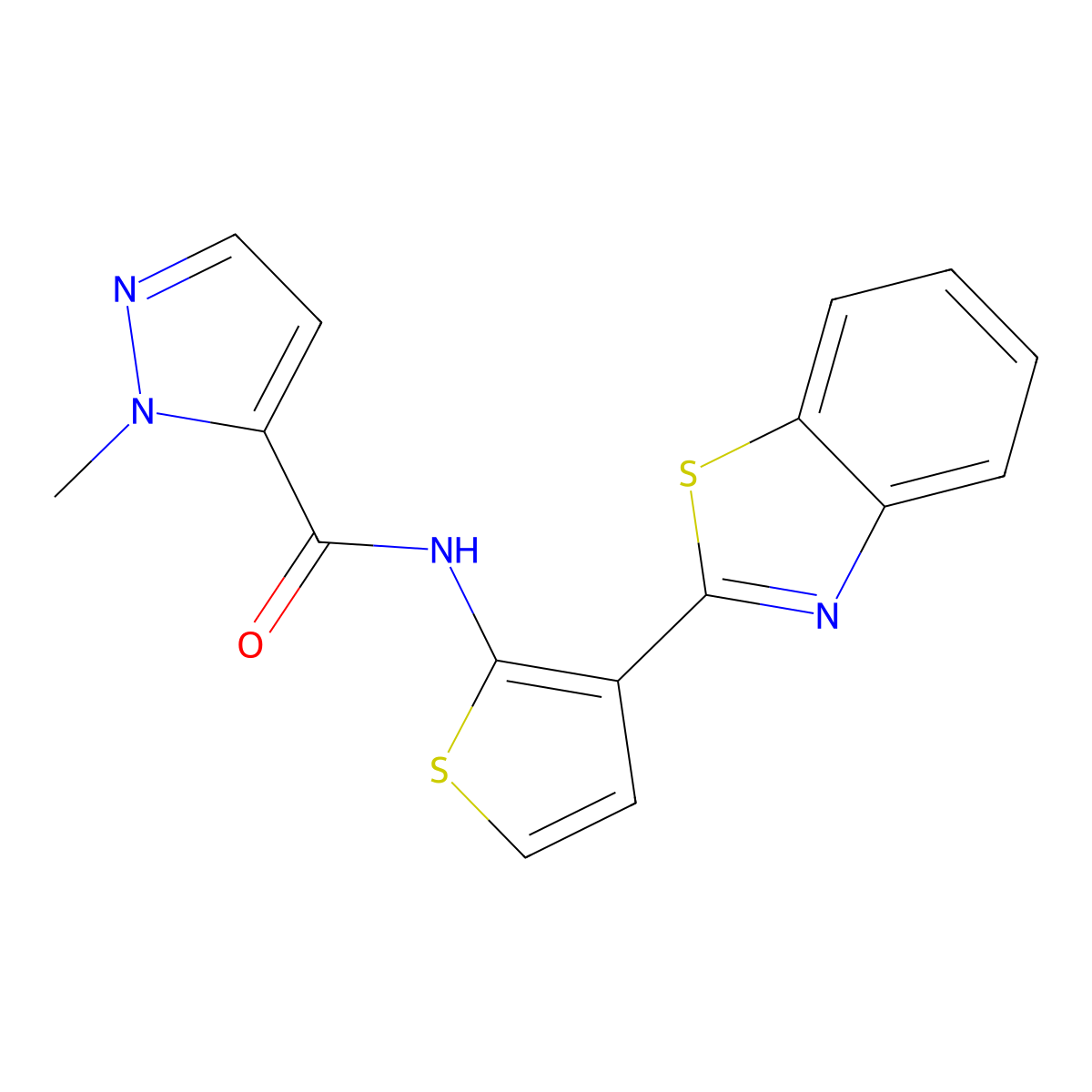 N-(3-(benzo[d]thiazol-2-yl)thiophen-2-yl)-1-methyl-1H-pyrazole-5-carboxamide molecular structure, CAS 1172962-72-9