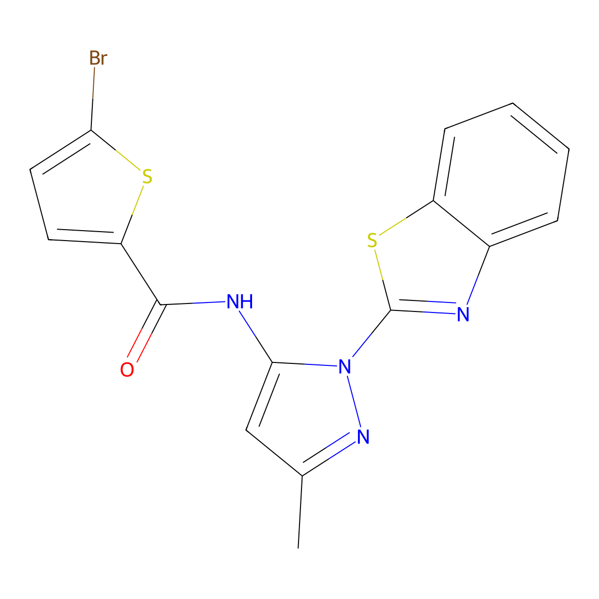 N-(1-(benzo[d]thiazol-2-yl)-3-methyl-1H-pyrazol-5-yl)-5-bromothiophene-2-carboxamide molecular structure, CAS 1172964-00-9