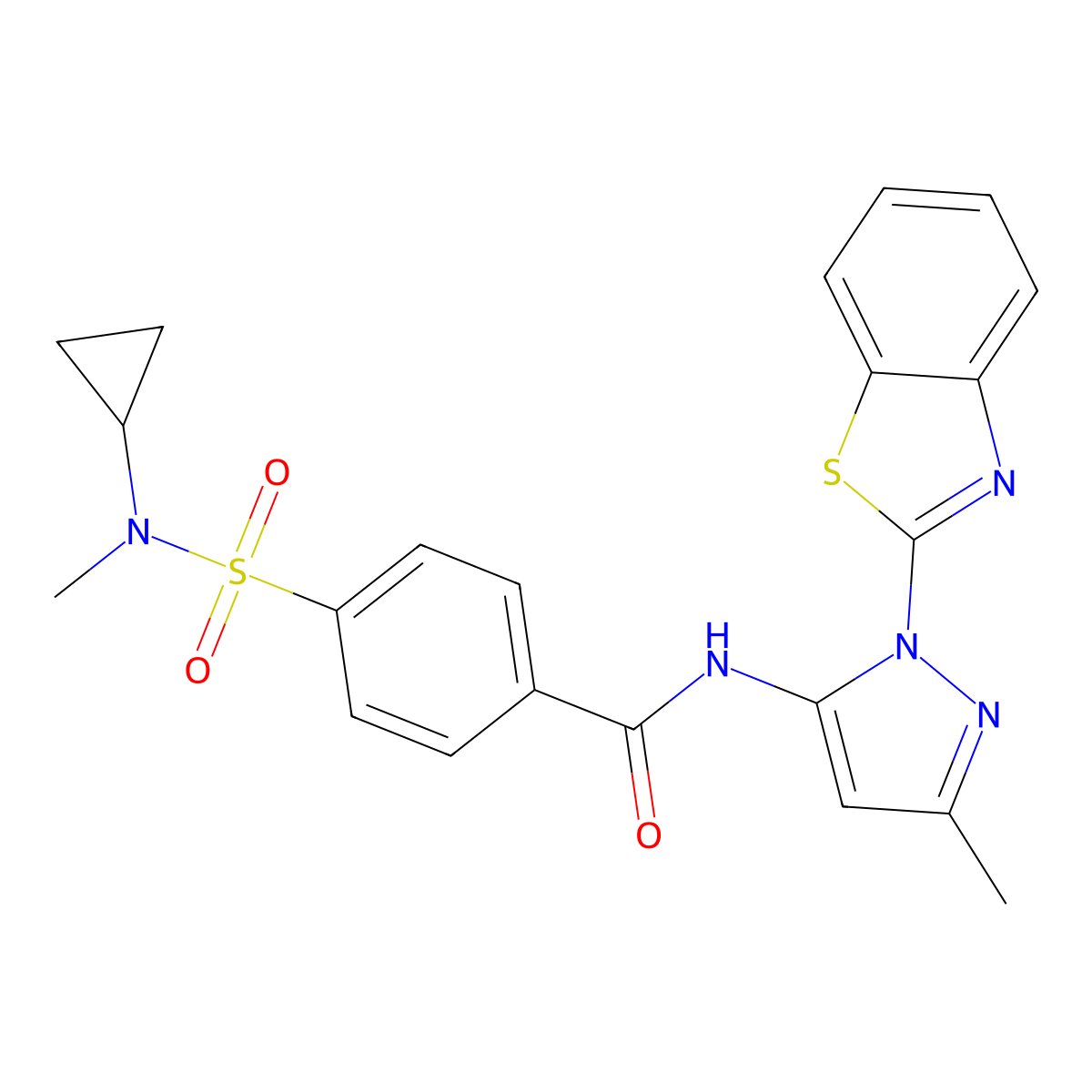 N-(1-(benzo[d]thiazol-2-yl)-3-methyl-1H-pyrazol-5-yl)-4-(N-cyclopropyl-N-methylsulfamoyl)benzamide molecular structure, CAS 1172964-66-7