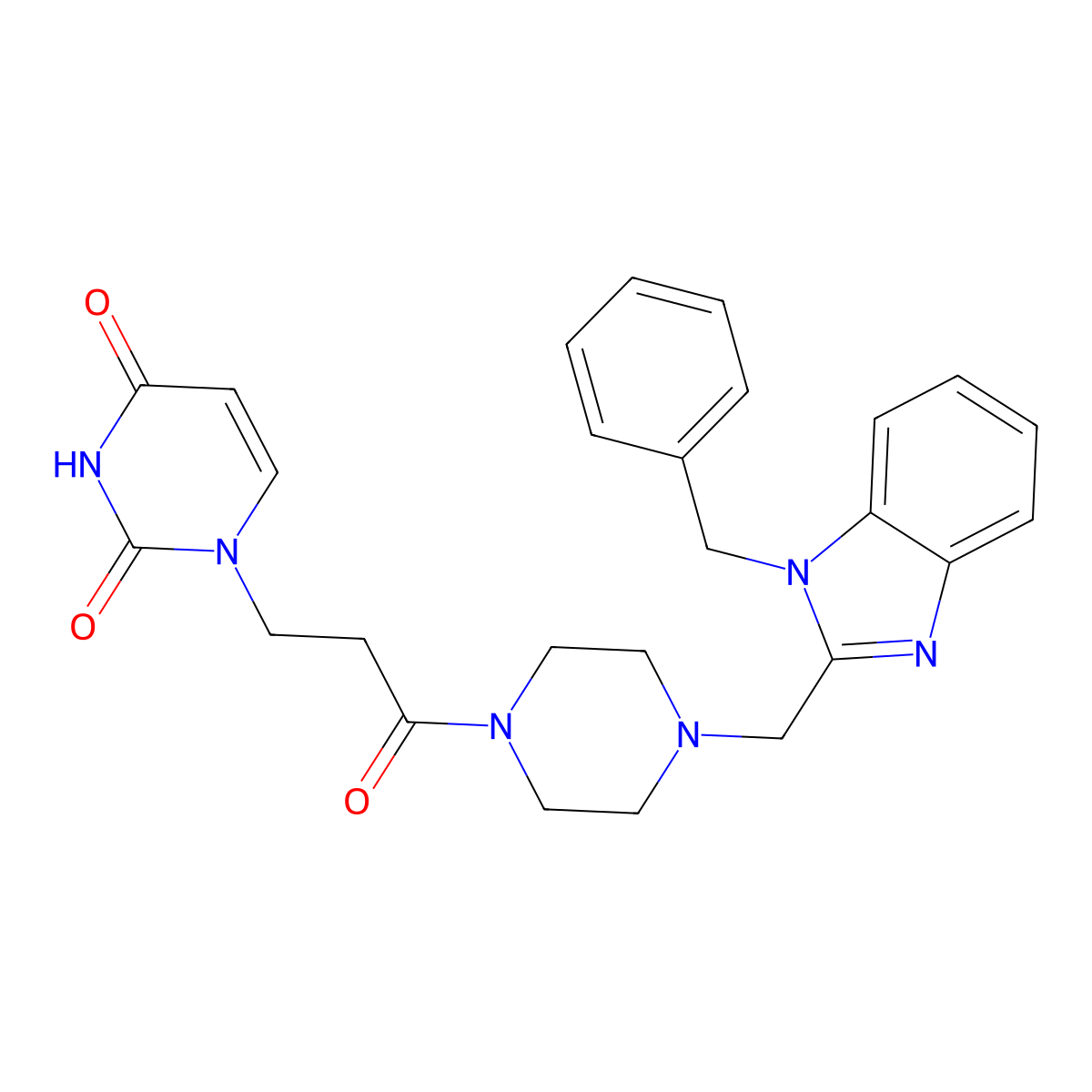 1-(3-(4-((1-benzyl-1H-benzo[d]imidazol-2-yl)methyl)piperazin-1-yl)-3-oxopropyl)pyrimidine-2,4(1H,3H)-dione molecular structure, CAS 1172969-17-3
