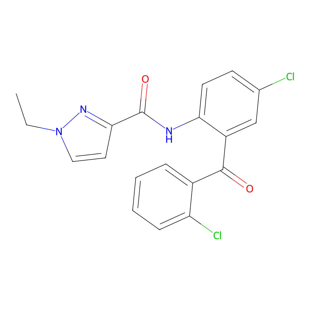 N-[4-chloro-2-(2-chlorobenzoyl)phenyl]-1-ethyl-1H-pyrazole-3-carboxamide molecular structure, CAS 1172970-18-1