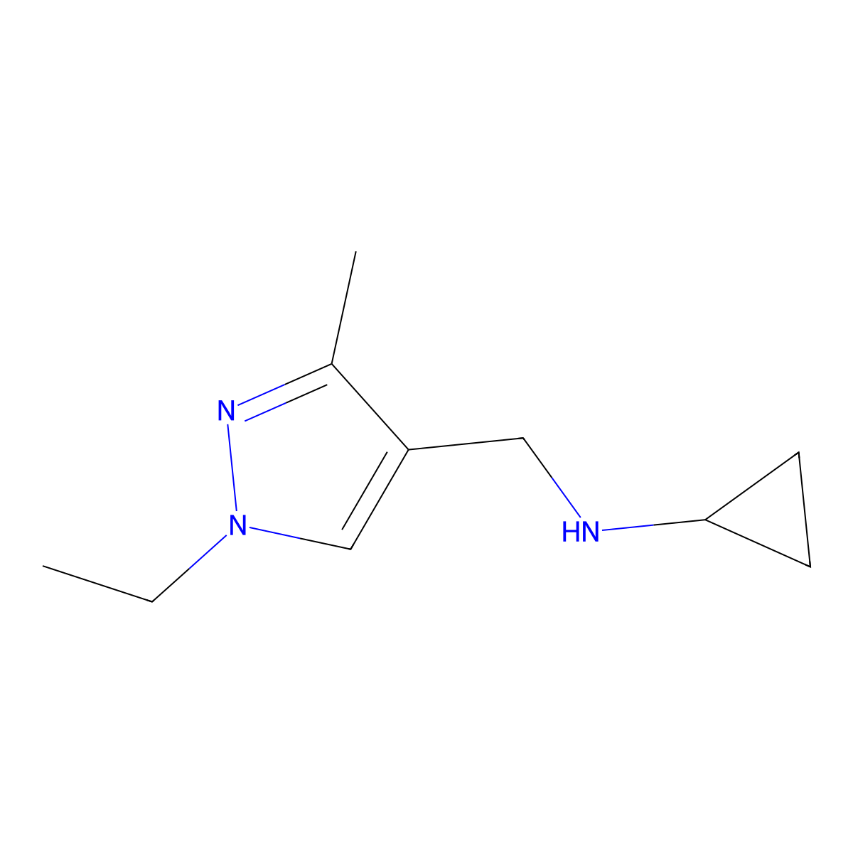 N-[(1-ethyl-3-methyl-1H-pyrazol-4-yl)methyl]cyclopropanamine molecular structure, CAS 1172971-35-5
