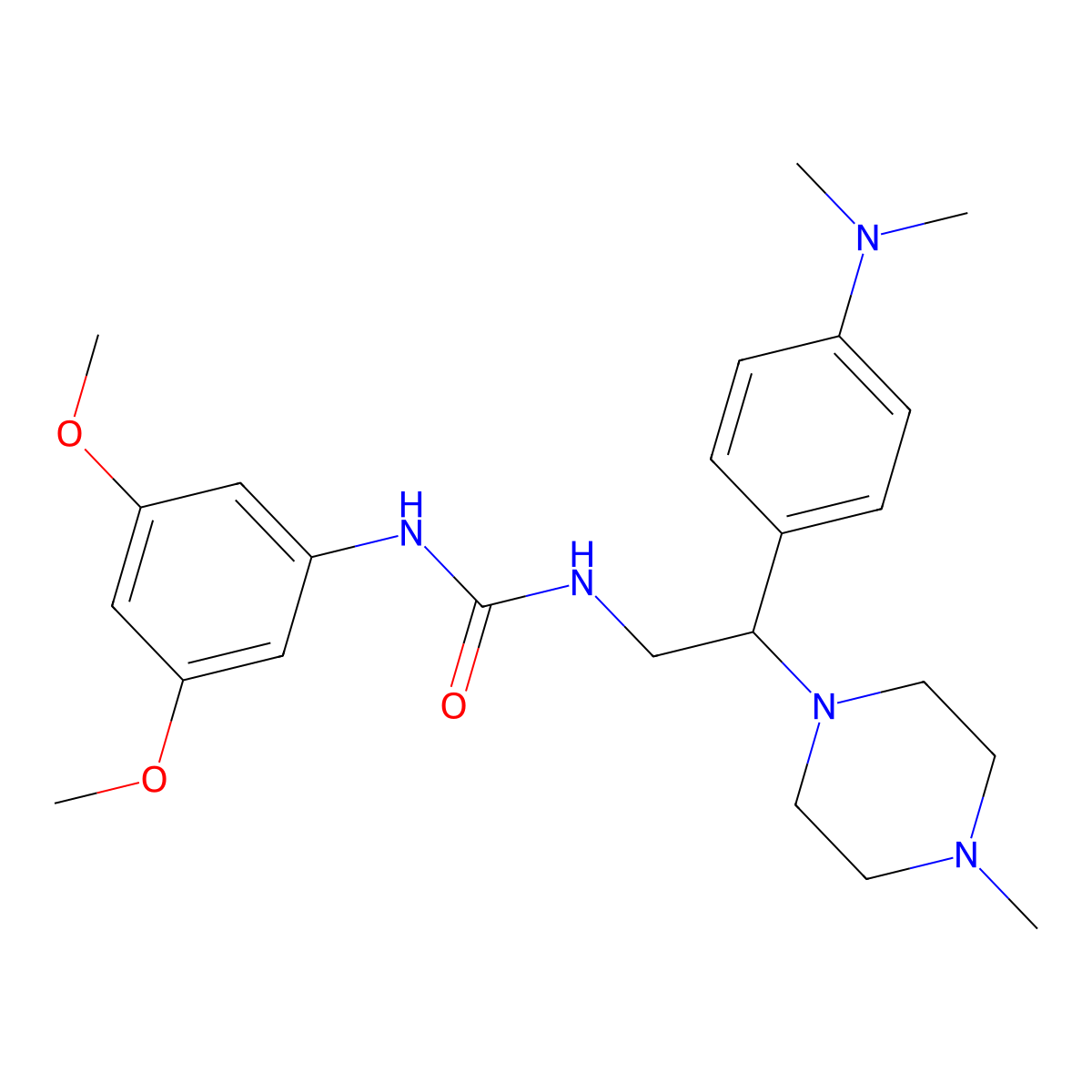 1-(3,5-Dimethoxyphenyl)-3-(2-(4-(dimethylamino)phenyl)-2-(4-methylpiperazin-1-yl)ethyl)urea molecular structure, CAS 1172971-45-7