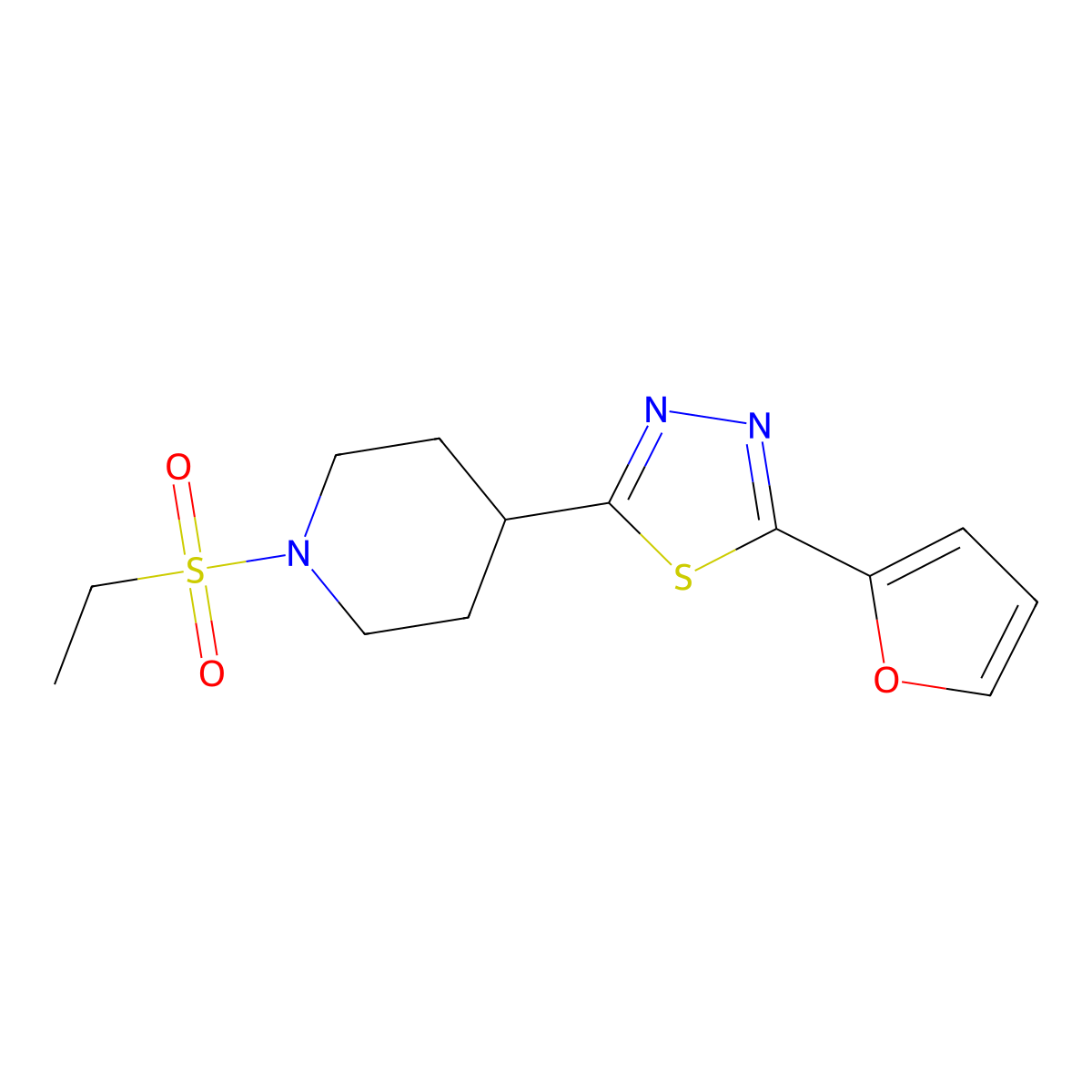 2-(1-(Ethylsulfonyl)piperidin-4-yl)-5-(furan-2-yl)-1,3,4-thiadiazole molecular structure, CAS 1172971-47-9