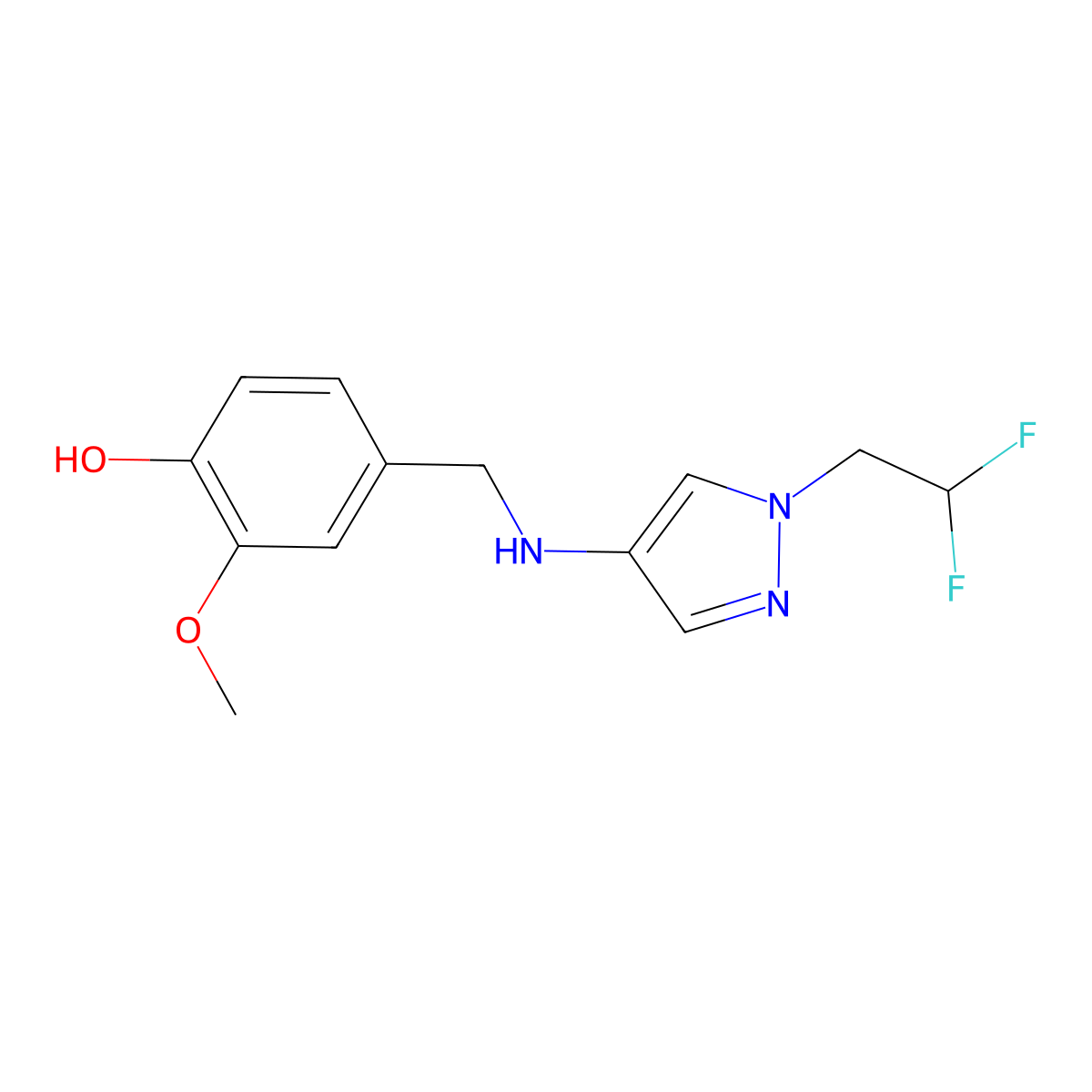 4-(((1-(2,2-Difluoroethyl)-1H-pyrazol-4-yl)amino)methyl)-2-methoxyphenol molecular structure, CAS 1172971-94-6