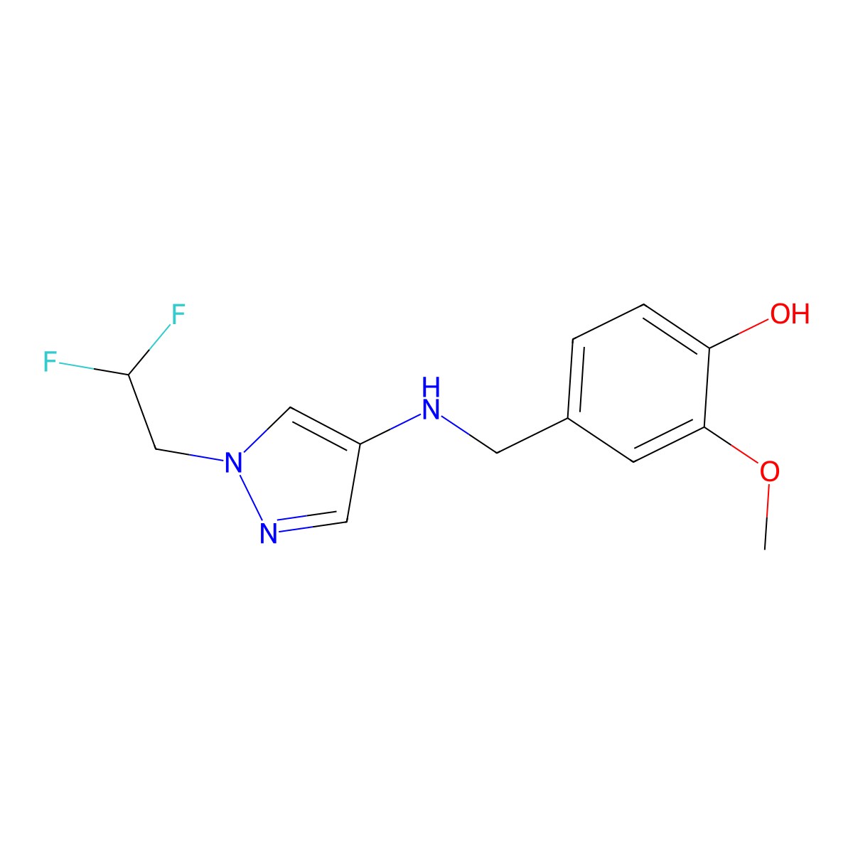 4-(((1-(2,2-Difluoroethyl)-1H-pyrazol-4-yl)amino)methyl)-2-methoxyphenol molecular structure, CAS 1172971-94-6