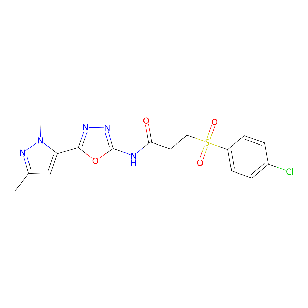 3-((4-chlorophenyl)sulfonyl)-N-(5-(1,3-dimethyl-1H-pyrazol-5-yl)-1,3,4-oxadiazol-2-yl)propanamide molecular structure, CAS 1172974-26-3