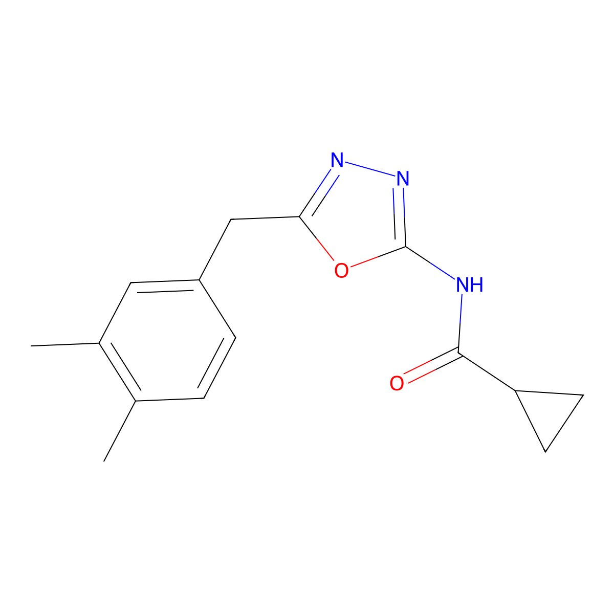 N-(5-(3,4-dimethylbenzyl)-1,3,4-oxadiazol-2-yl)cyclopropanecarboxamide molecular structure, CAS 1172975-09-5