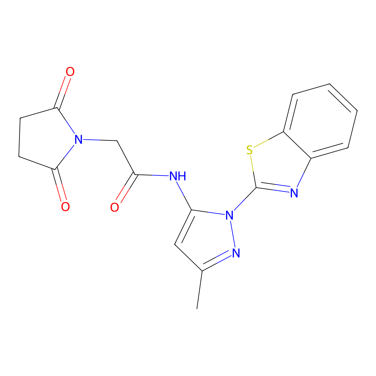N-[1-(1,3-benzothiazol-2-yl)-3-methyl-1H-pyrazol-5-yl]-2-(2,5-dioxopyrrolidin-1-yl)acetamide molecular structure, CAS 1172976-51-0
