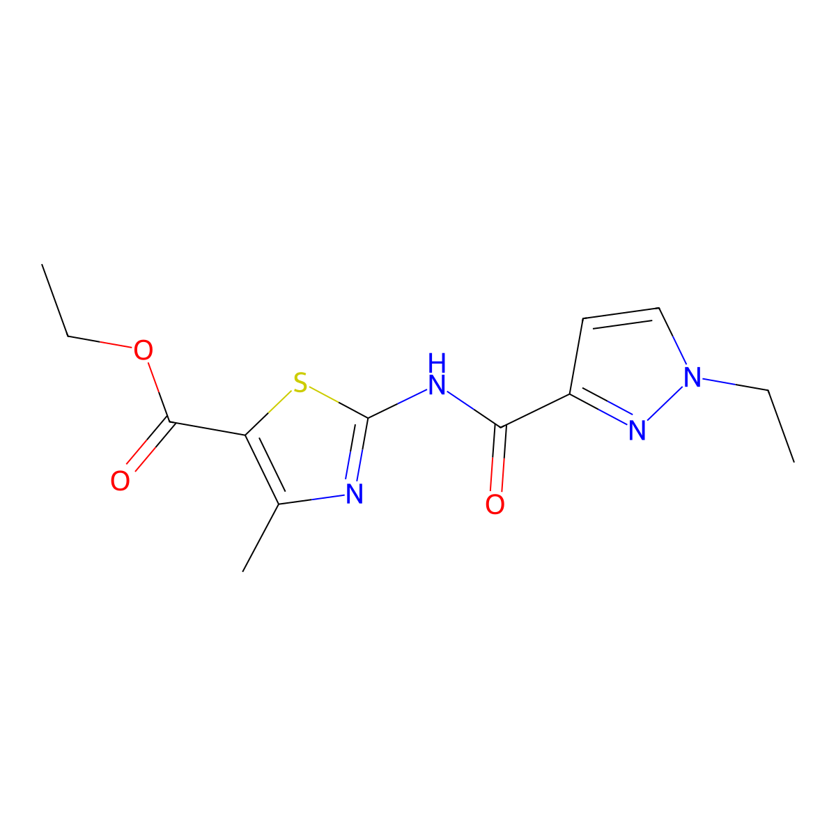 ethyl 2-(1-ethyl-1H-pyrazole-3-carboxamido)-4-methylthiazole-5-carboxylate molecular structure, CAS 1172978-01-6