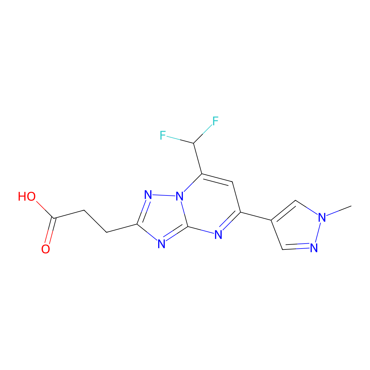 3-(7-(Difluoromethyl)-5-(1-methyl-1H-pyrazol-4-yl)-[1,2,4]triazolo[1,5-a]pyrimidin-2-yl)propanoic acid molecular structure, CAS 1172979-07-5