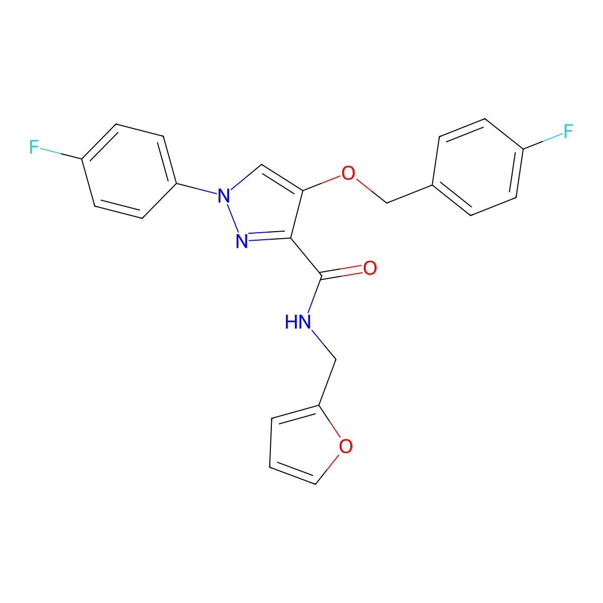 4-((4-fluorobenzyl)oxy)-1-(4-fluorophenyl)-N-(furan-2-ylmethyl)-1H-pyrazole-3-carboxamide molecular structure, CAS 1172979-30-4