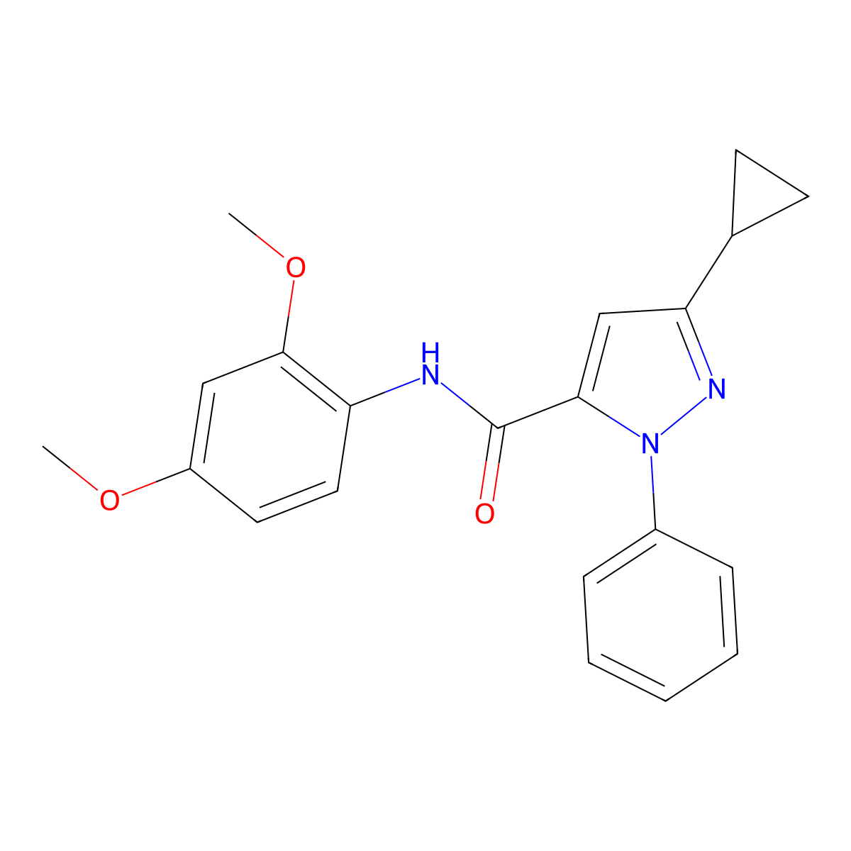 3-cyclopropyl-N-(2,4-dimethoxyphenyl)-1-phenyl-1H-pyrazole-5-carboxamide molecular structure, CAS 1172979-36-0