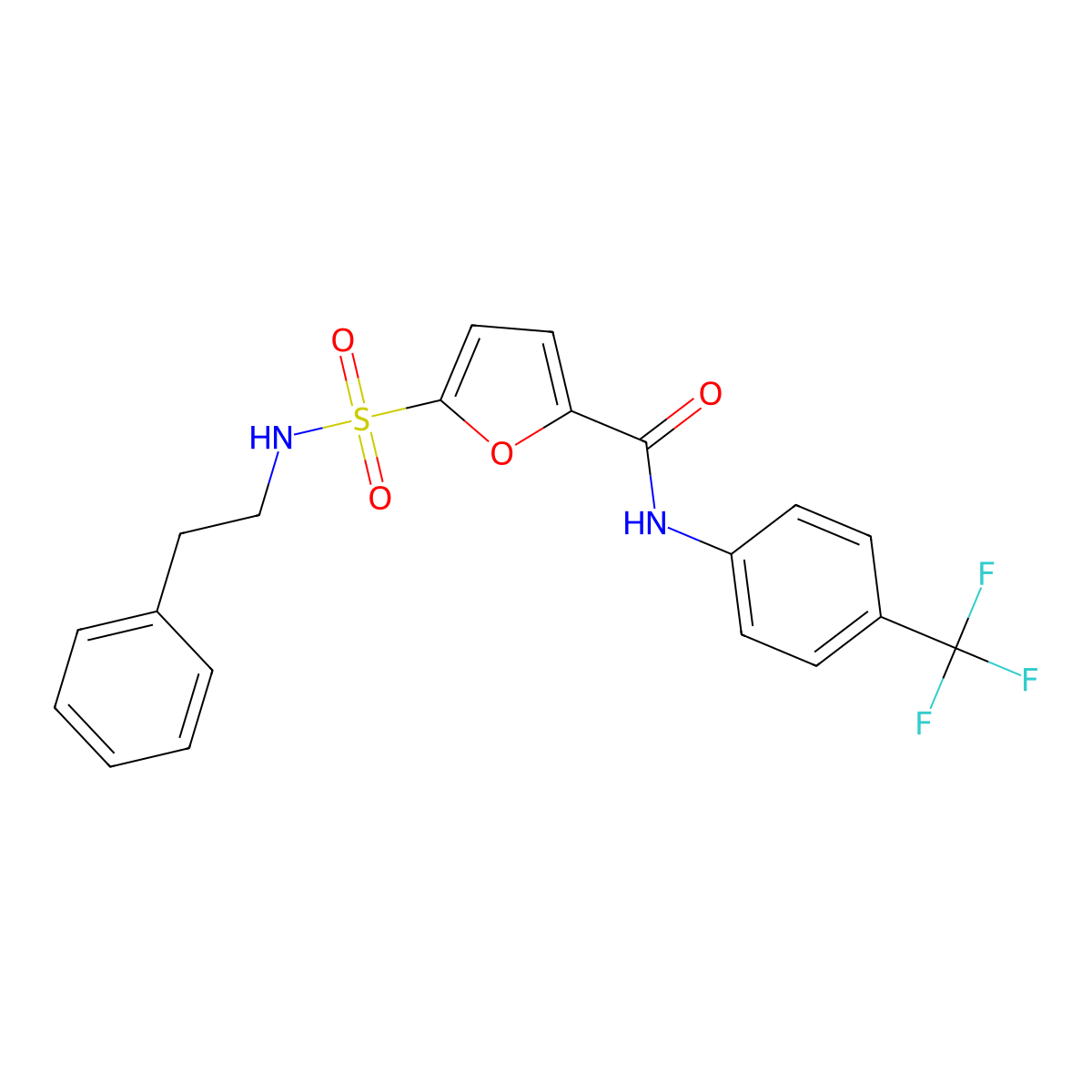 5-(N-phenethylsulfamoyl)-N-(4-(trifluoromethyl)phenyl)furan-2-carboxamide molecular structure, CAS 1172980-83-4