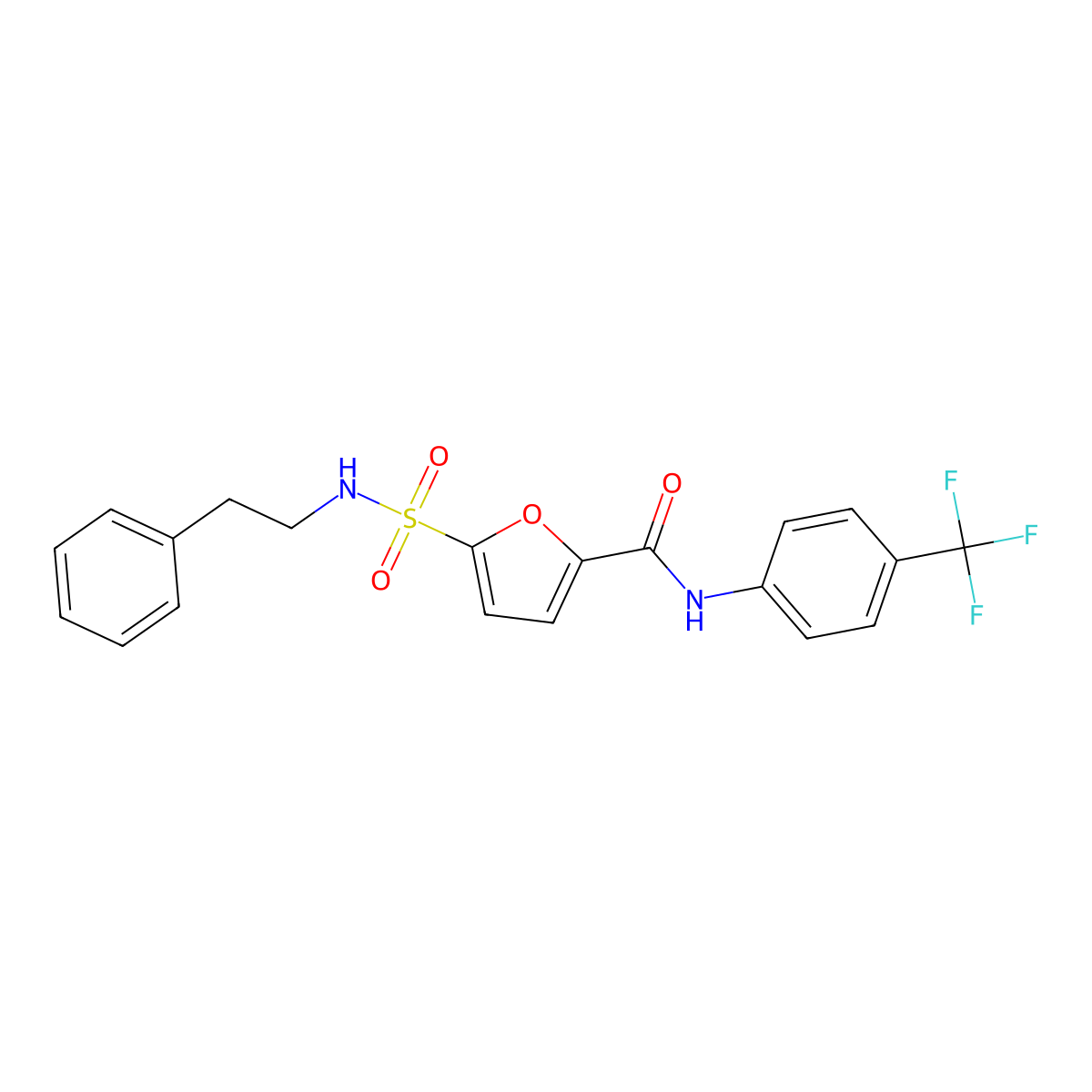 5-(N-phenethylsulfamoyl)-N-(4-(trifluoromethyl)phenyl)furan-2-carboxamide molecular structure, CAS 1172980-83-4