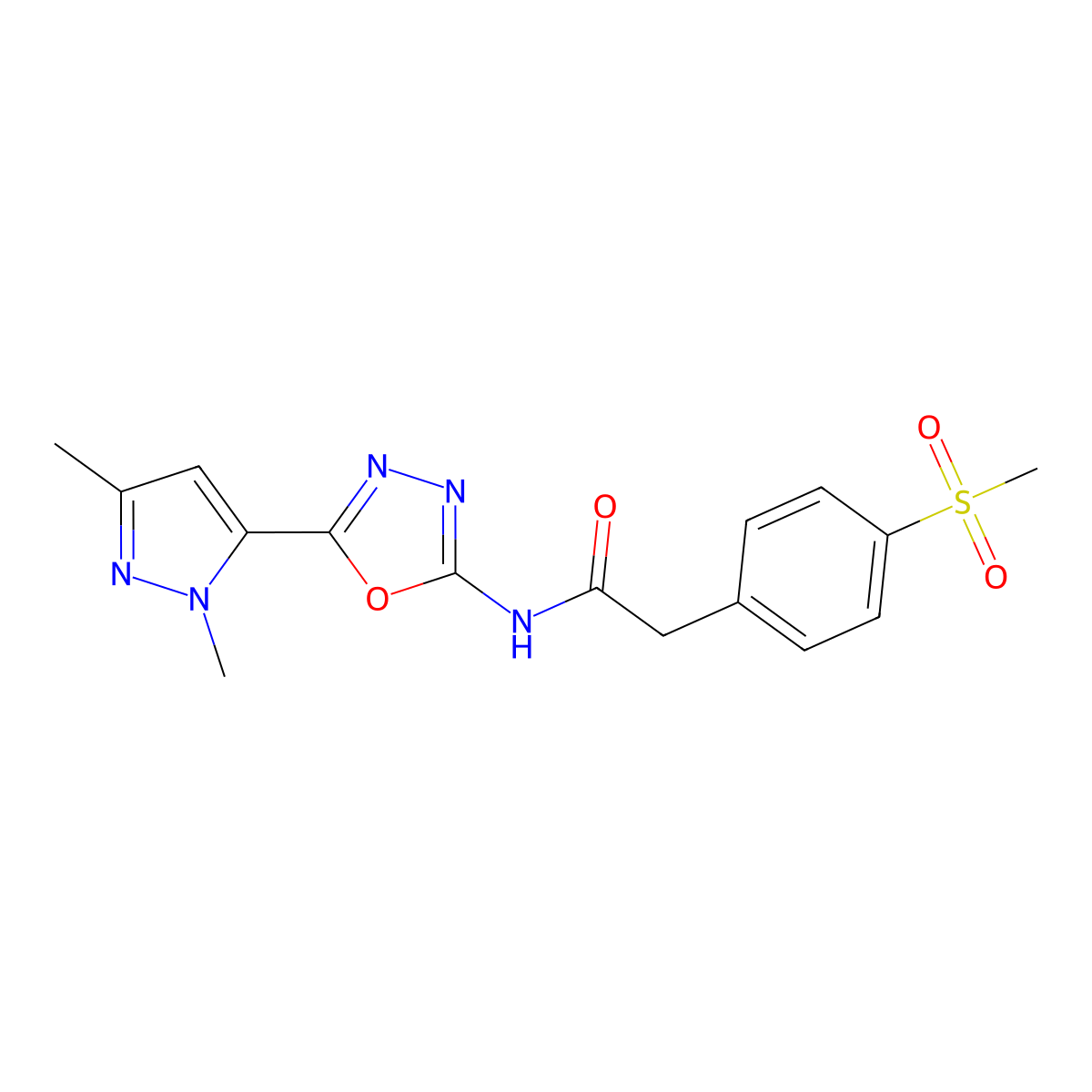 N-[5-(1,3-dimethyl-1H-pyrazol-5-yl)-1,3,4-oxadiazol-2-yl]-2-(4-methanesulfonylphenyl)acetamide molecular structure, CAS 1172981-48-4