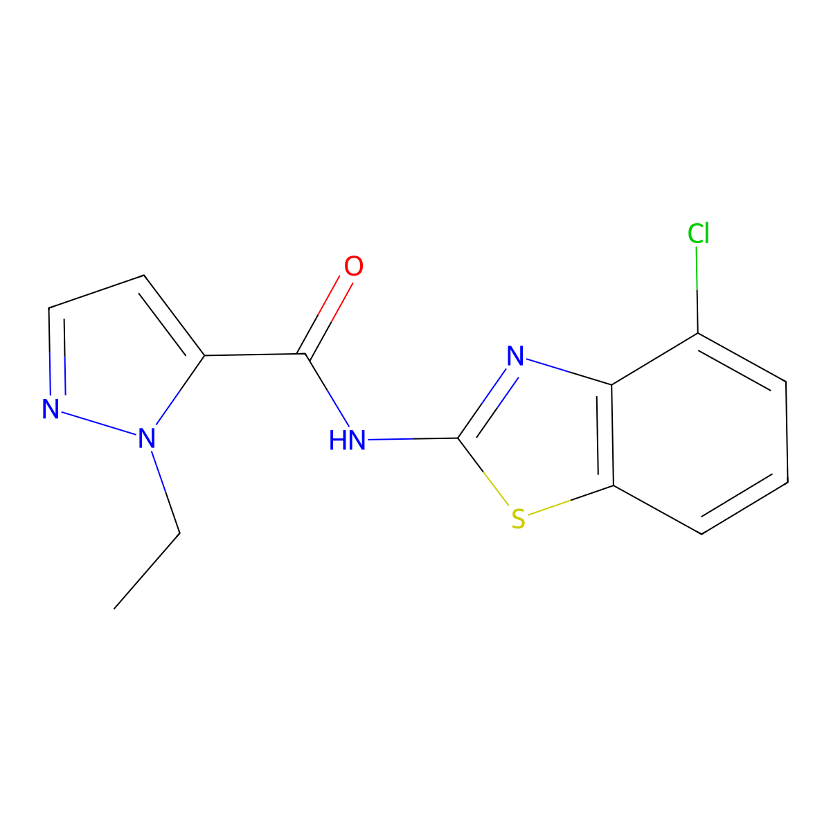 N-(4-chlorobenzo[d]thiazol-2-yl)-1-ethyl-1H-pyrazole-5-carboxamide molecular structure, CAS 1172981-55-3