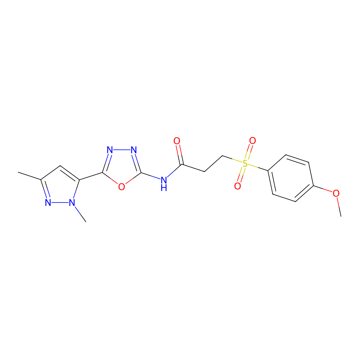N-[5-(1,3-dimethyl-1H-pyrazol-5-yl)-1,3,4-oxadiazol-2-yl]-3-(4-methoxybenzenesulfonyl)propanamide molecular structure, CAS 1172981-77-9