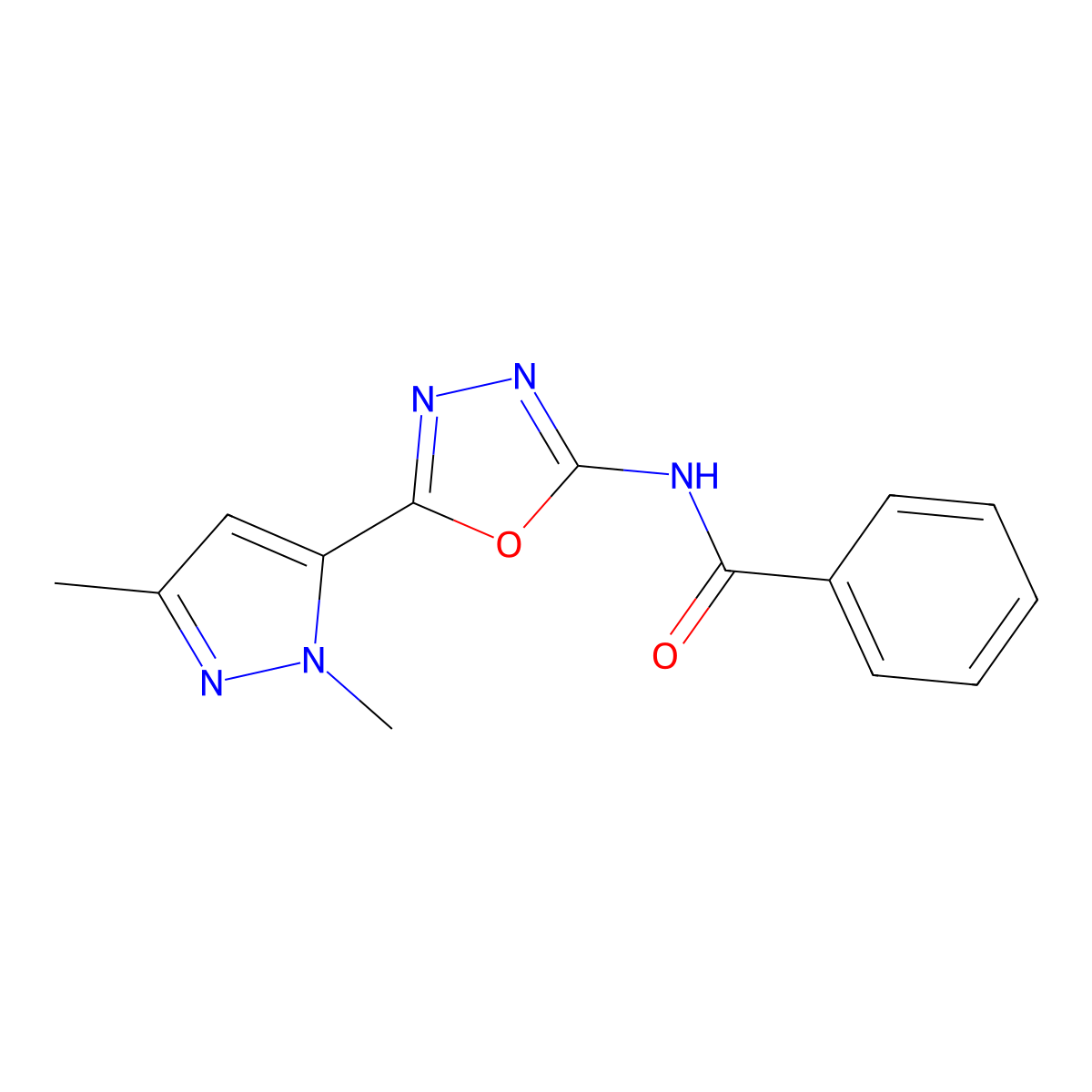 N-[5-(1,3-dimethyl-1H-pyrazol-5-yl)-1,3,4-oxadiazol-2-yl]benzamide molecular structure, CAS 1172984-21-2