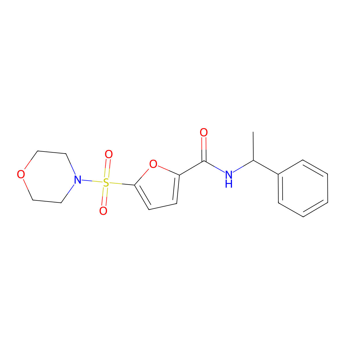 5-(morpholinosulfonyl)-N-(1-phenylethyl)furan-2-carboxamide molecular structure, CAS 1172985-04-4