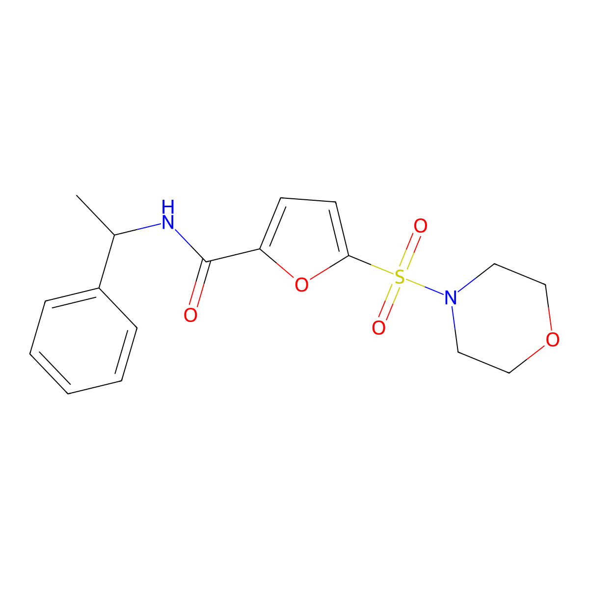 5-(morpholinosulfonyl)-N-(1-phenylethyl)furan-2-carboxamide molecular structure, CAS 1172985-04-4
