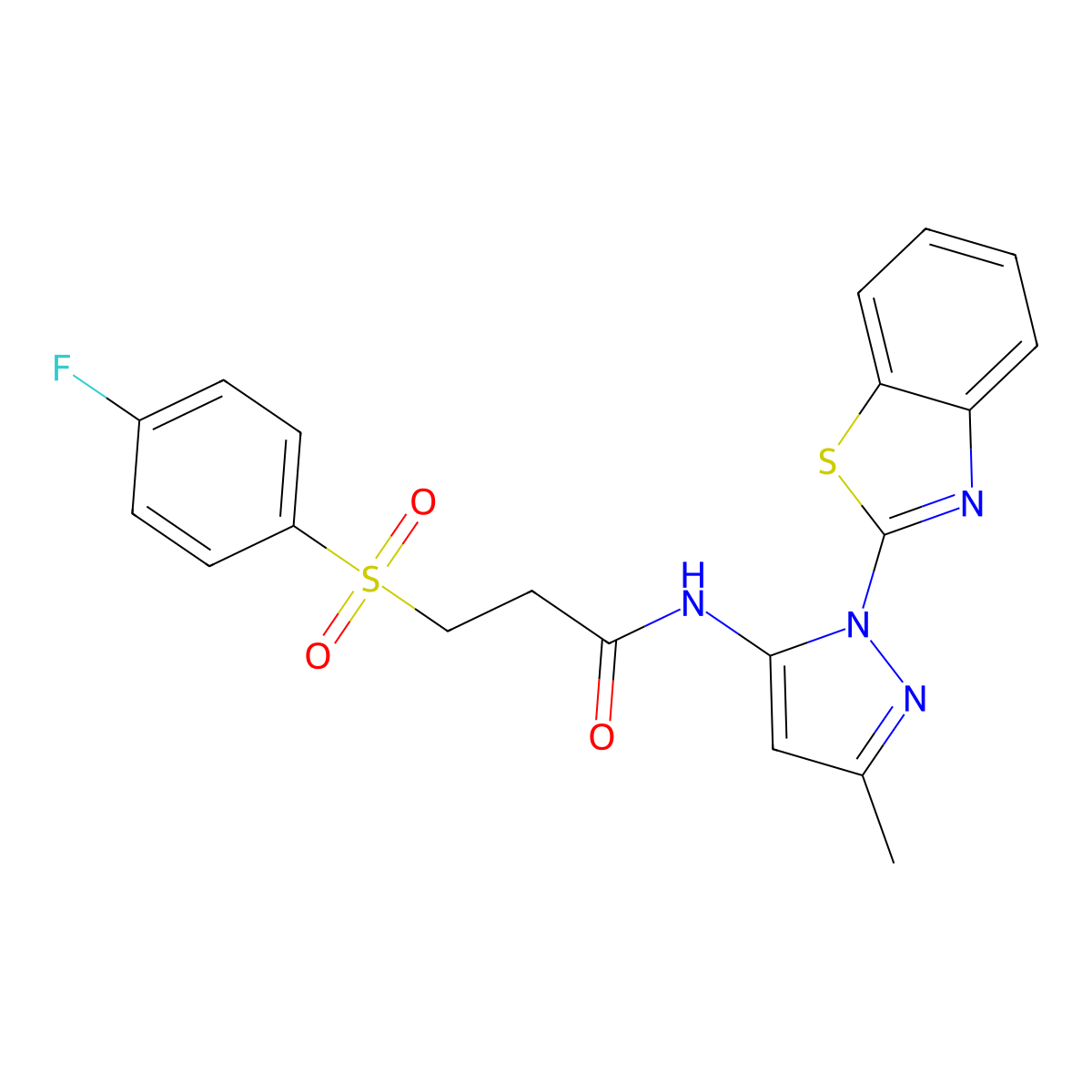 N-[1-(1,3-benzothiazol-2-yl)-3-methyl-1H-pyrazol-5-yl]-3-(4-fluorobenzenesulfonyl)propanamide molecular structure, CAS 1172985-56-6