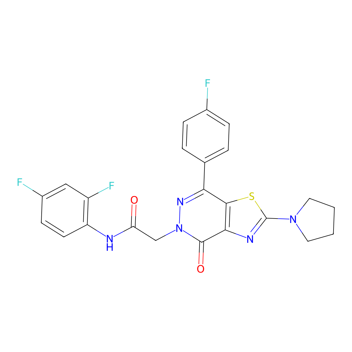 N-(2,4-difluorophenyl)-2-(7-(4-fluorophenyl)-4-oxo-2-(pyrrolidin-1-yl)thiazolo[4,5-d]pyridazin-5(4H)-yl)acetamide molecular structure, CAS 1172986-01-4