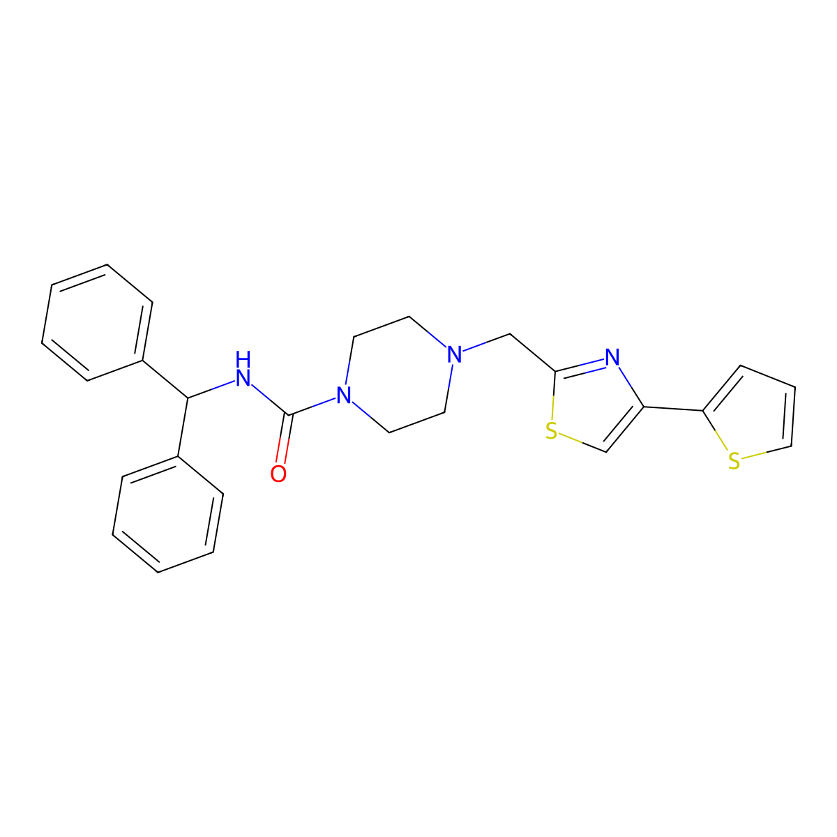 N-benzhydryl-4-((4-(thiophen-2-yl)thiazol-2-yl)methyl)piperazine-1-carboxamide molecular structure, CAS 1172987-19-7
