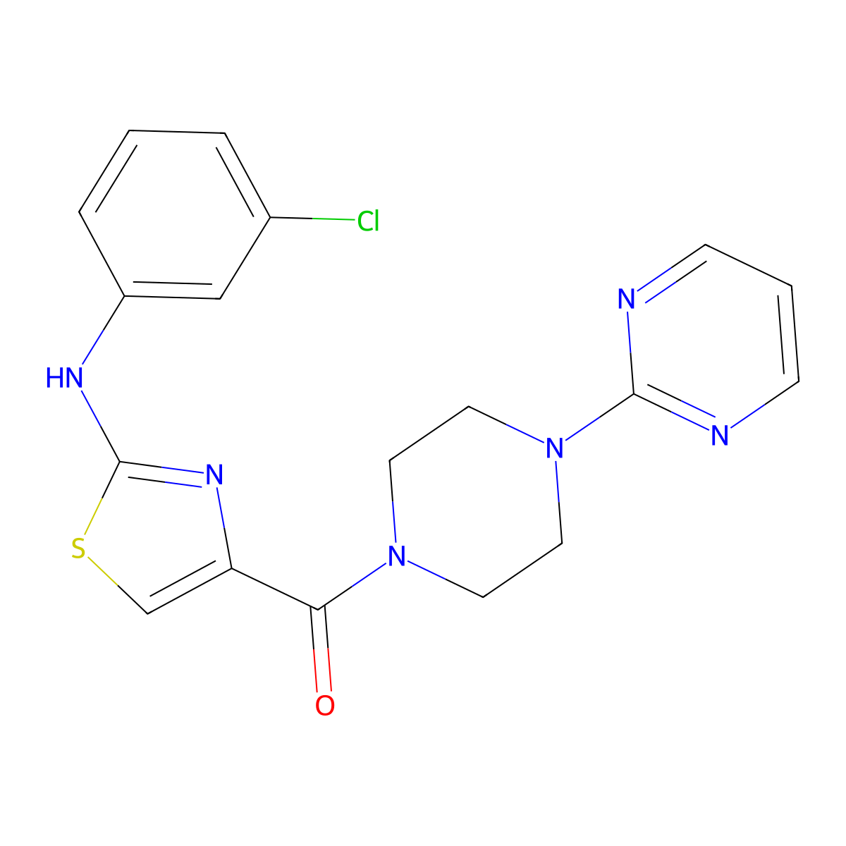 (2-((3-Chlorophenyl)amino)thiazol-4-yl)(4-(pyrimidin-2-yl)piperazin-1-yl)methanone molecular structure, CAS 1172987-67-5