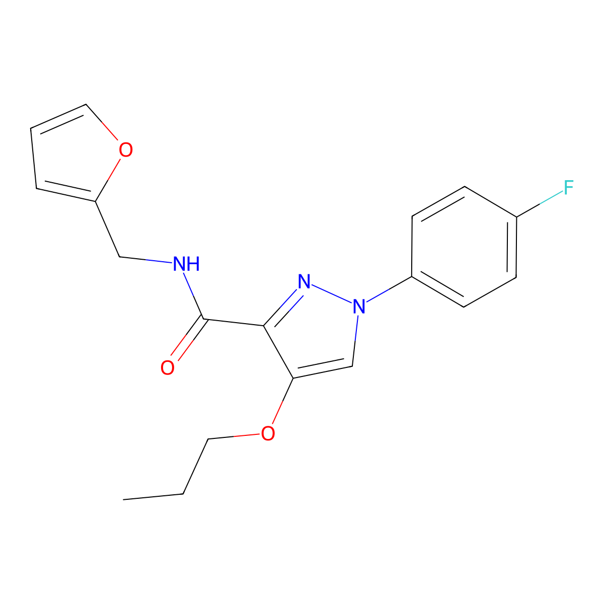 1-(4-fluorophenyl)-N-(furan-2-ylmethyl)-4-propoxy-1H-pyrazole-3-carboxamide molecular structure, CAS 1172987-74-4