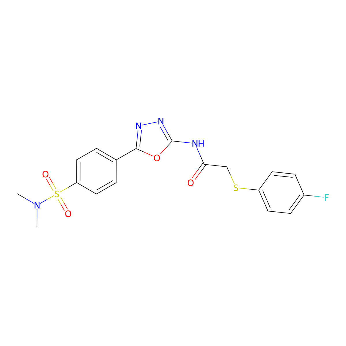 N-{5-[4-(dimethylsulfamoyl)phenyl]-1,3,4-oxadiazol-2-yl}-2-[(4-fluorophenyl)sulfanyl]acetamide molecular structure, CAS 1172988-13-4
