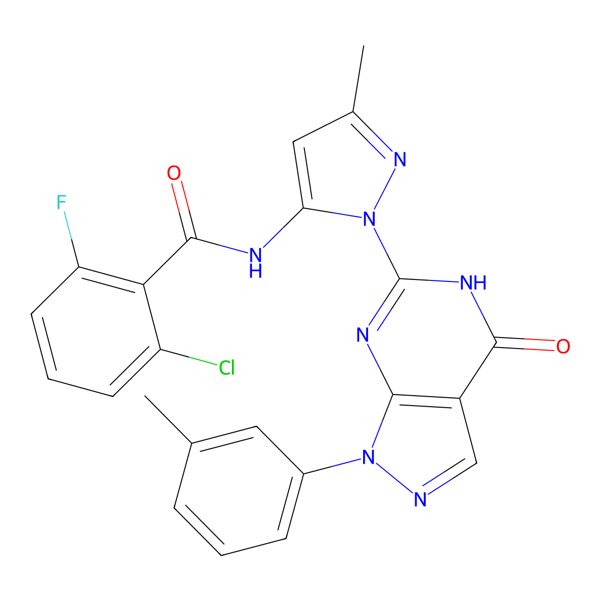 2-chloro-6-fluoro-N-(3-methyl-1-(4-oxo-1-(m-tolyl)-4,5-dihydro-1H-pyrazolo[3,4-d]pyrimidin-6-yl)-1H-pyrazol-5-yl)benzamide molecular structure, CAS 1172988-80-5