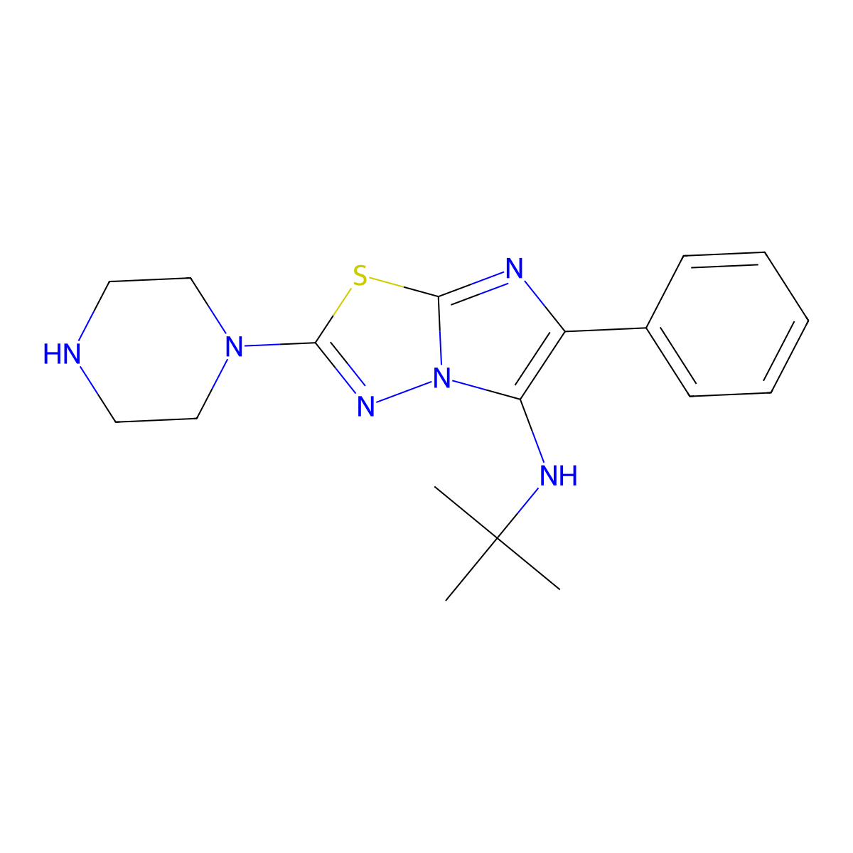 N-(tert-Butyl)-6-phenyl-2-piperazin-1-ylimidazo[2,1-b][1,3,4]thiadiazol-5-amine molecular structure, CAS 1172988-91-8