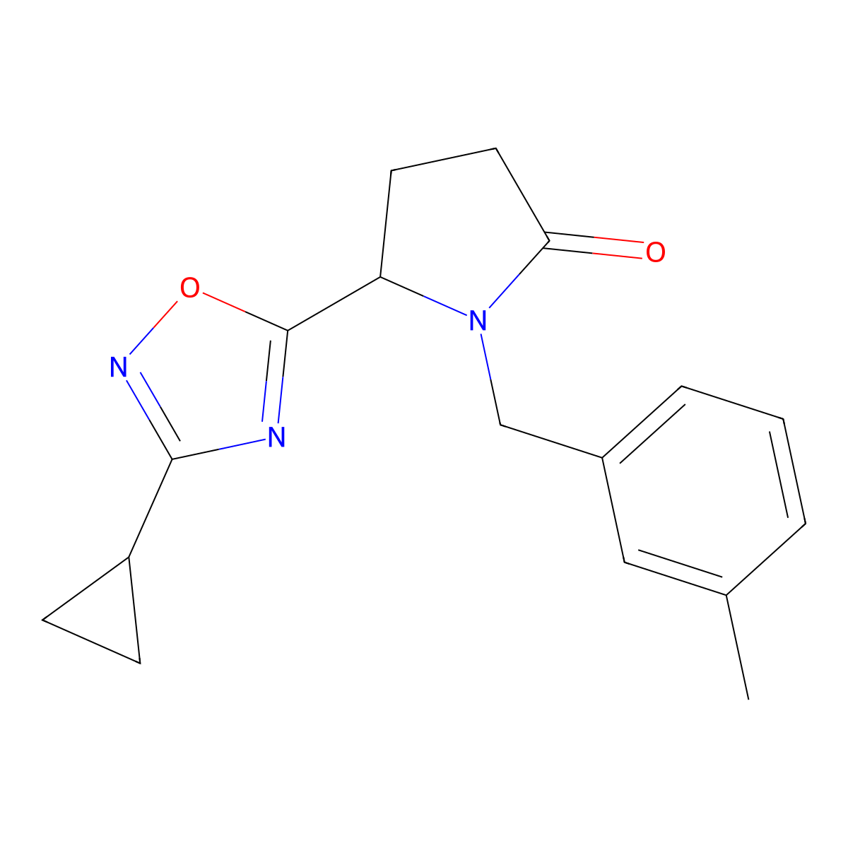 5-(3-Cyclopropyl-1,2,4-oxadiazol-5-yl)-1-(3-methylbenzyl)pyrrolidin-2-one molecular structure, CAS 1172990-29-2