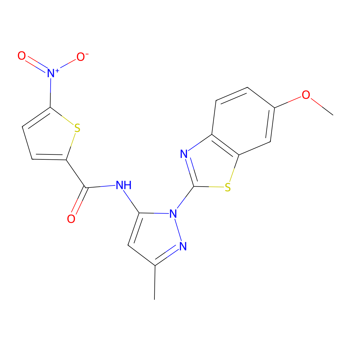 N-(1-(6-methoxybenzo[d]thiazol-2-yl)-3-methyl-1H-pyrazol-5-yl)-5-nitrothiophene-2-carboxamide molecular structure, CAS 1172991-03-5