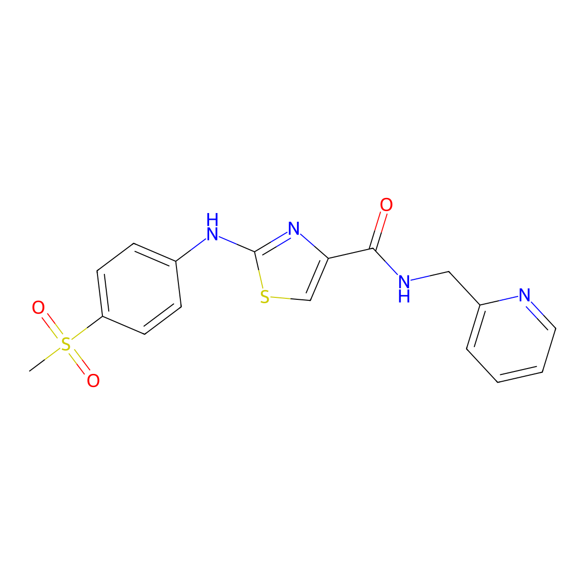 2-((4-(methylsulfonyl)phenyl)amino)-N-(pyridin-2-ylmethyl)thiazole-4-carboxamide molecular structure, CAS 1172991-07-9