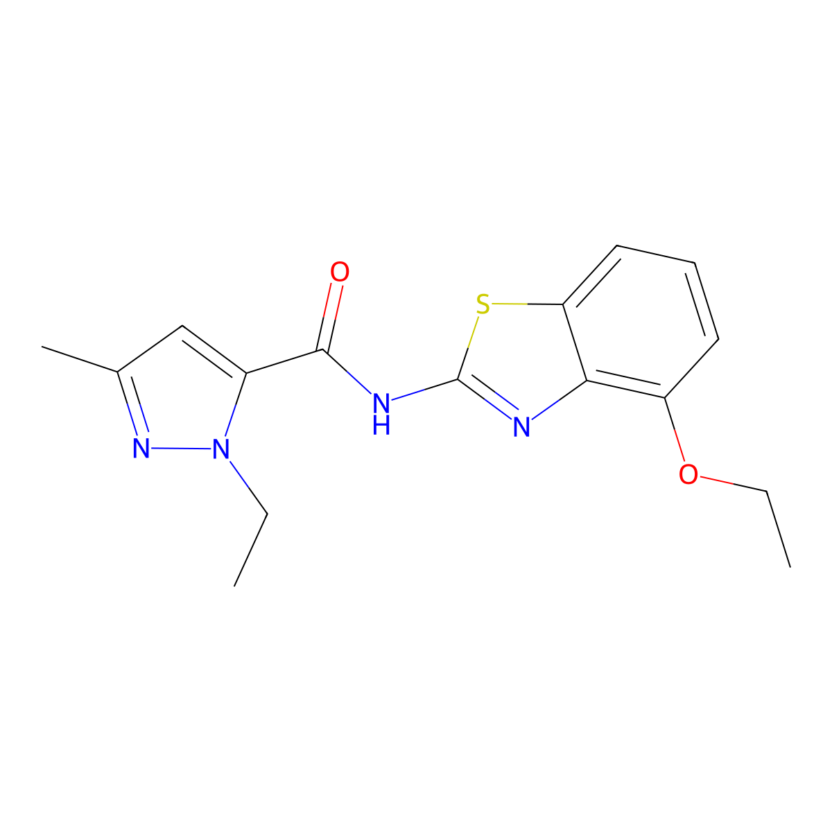 N-(4-ethoxybenzo[d]thiazol-2-yl)-1-ethyl-3-methyl-1H-pyrazole-5-carboxamide molecular structure, CAS 1172991-59-1