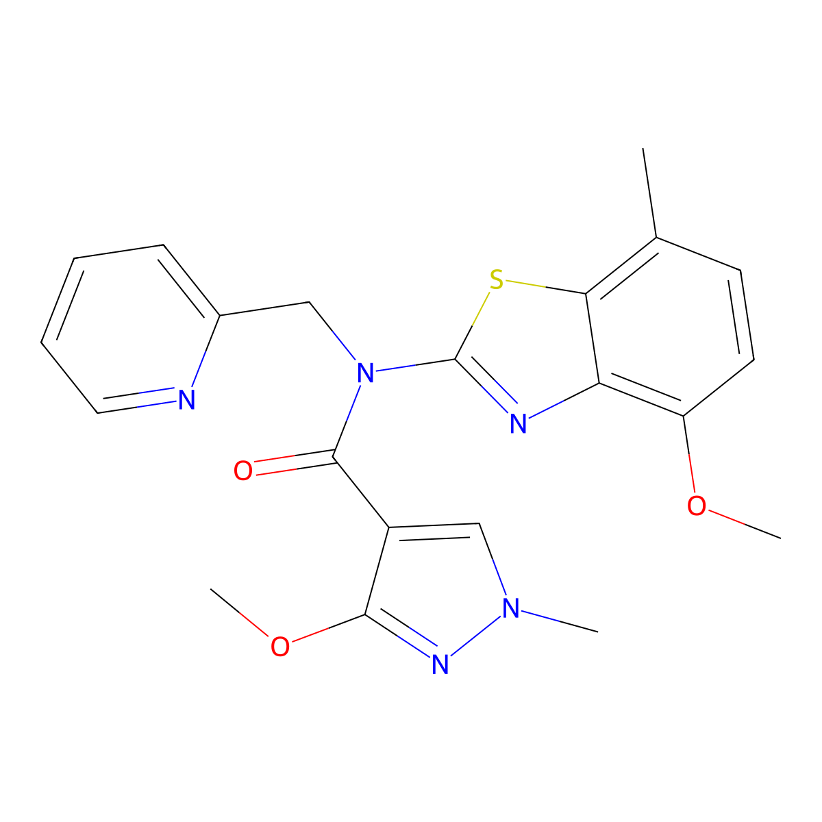 3-methoxy-N-(4-methoxy-7-methylbenzo[d]thiazol-2-yl)-1-methyl-N-(pyridin-2-ylmethyl)-1H-pyrazole-4-carboxamide molecular structure, CAS 1172993-33-7