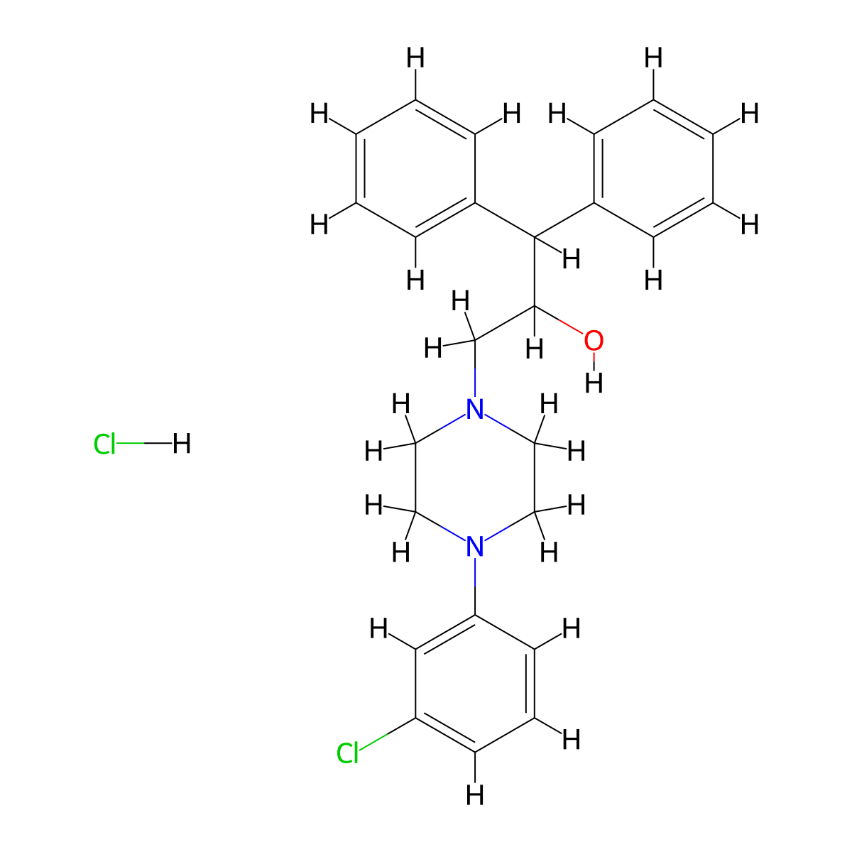 1-Piperazineethanol, 4-(3-chlorophenyl)-alpha-(diphenylmethyl)-, hydrochloride (1:2) molecular structure, CAS 1173022-77-9