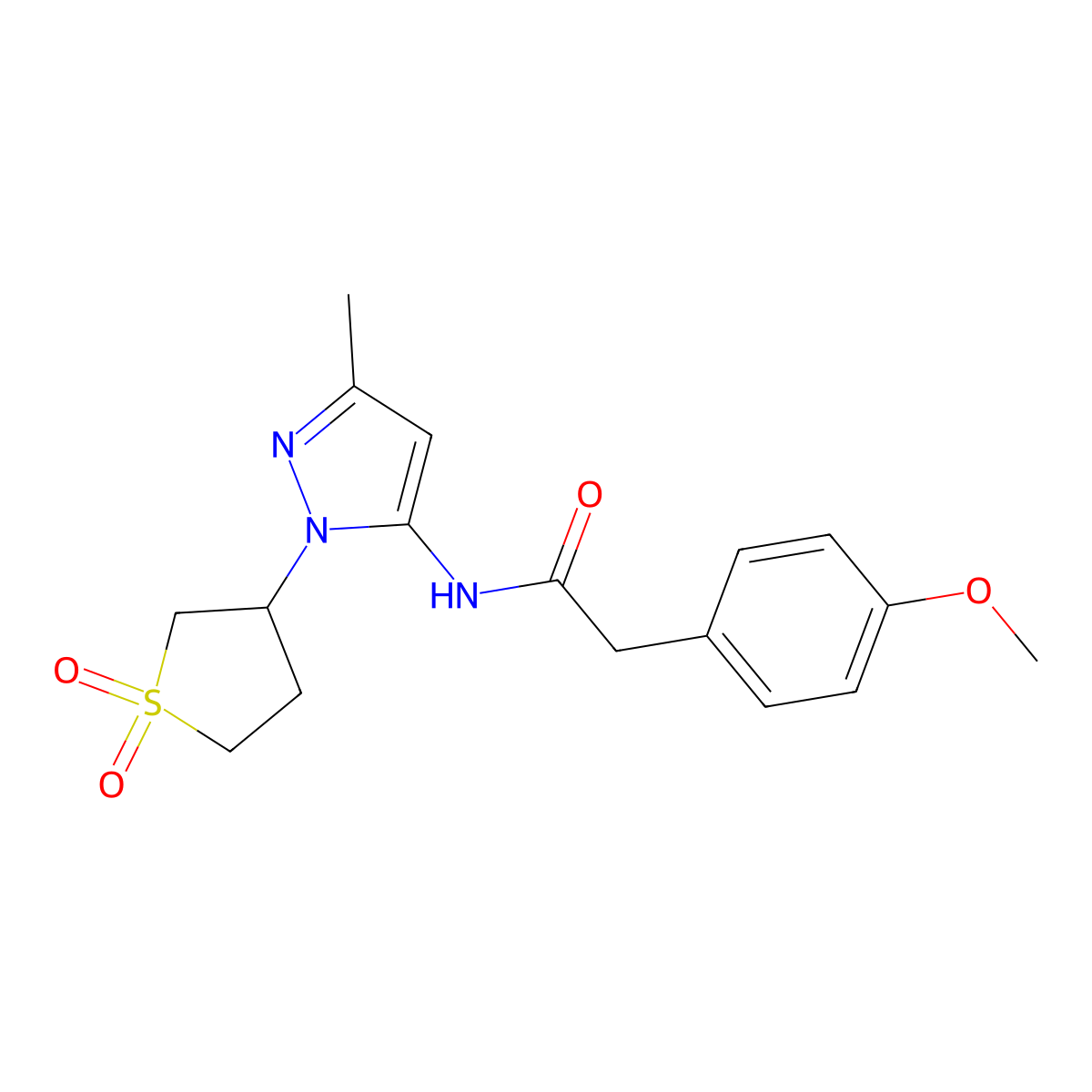 N-(1-(1,1-dioxidotetrahydrothiophen-3-yl)-3-methyl-1H-pyrazol-5-yl)-2-(4-methoxyphenyl)acetamide molecular structure, CAS 1173026-61-3