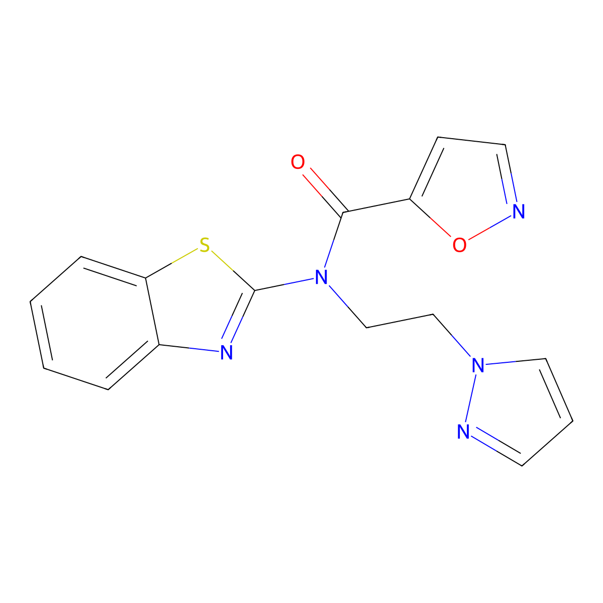 N-(2-(1H-pyrazol-1-yl)ethyl)-N-(benzo[d]thiazol-2-yl)isoxazole-5-carboxamide molecular structure, CAS 1173030-61-9
