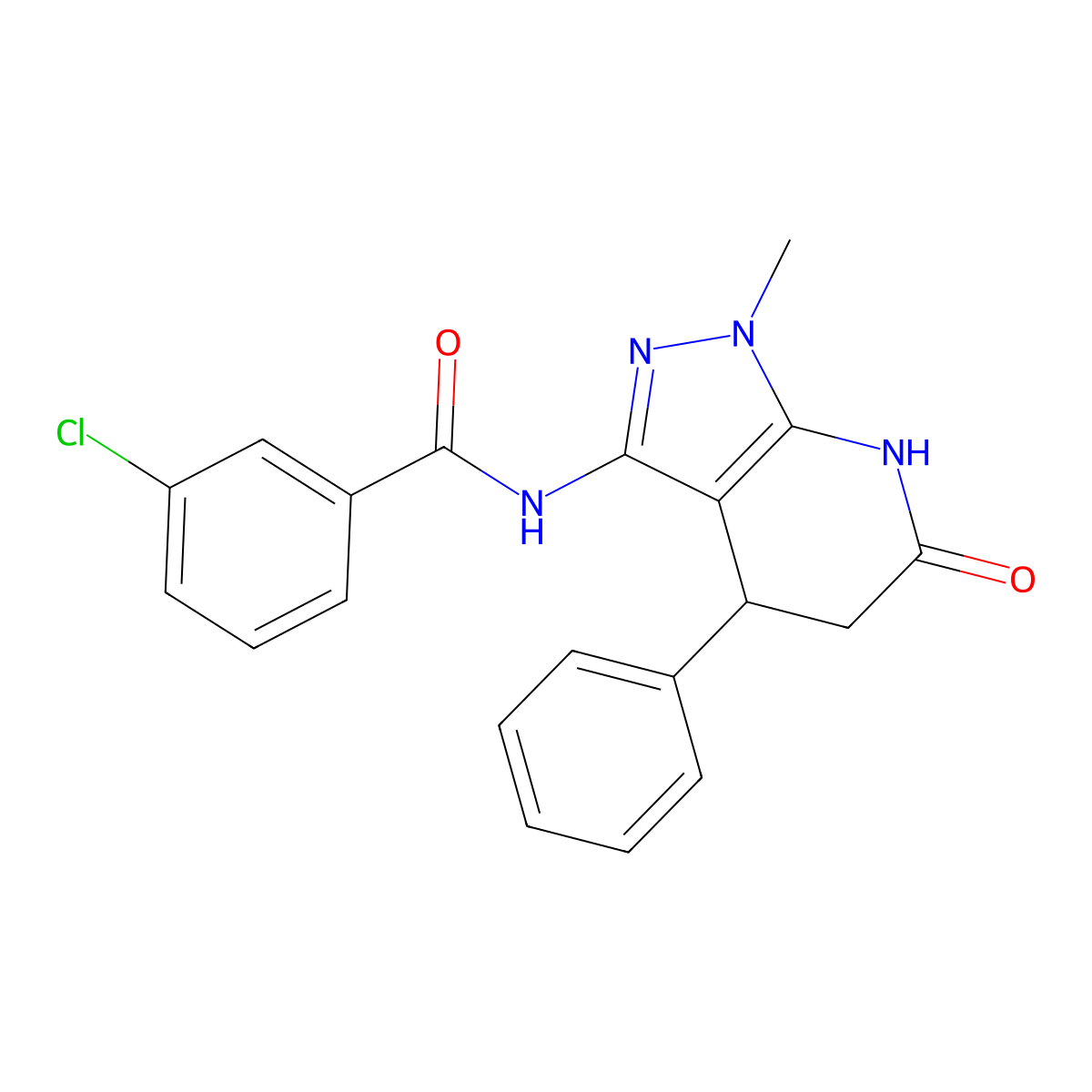 3-chloro-N-(1-methyl-6-oxo-4-phenyl-4,5,6,7-tetrahydro-1H-pyrazolo[3,4-b]pyridin-3-yl)benzamide molecular structure, CAS 1173033-47-0