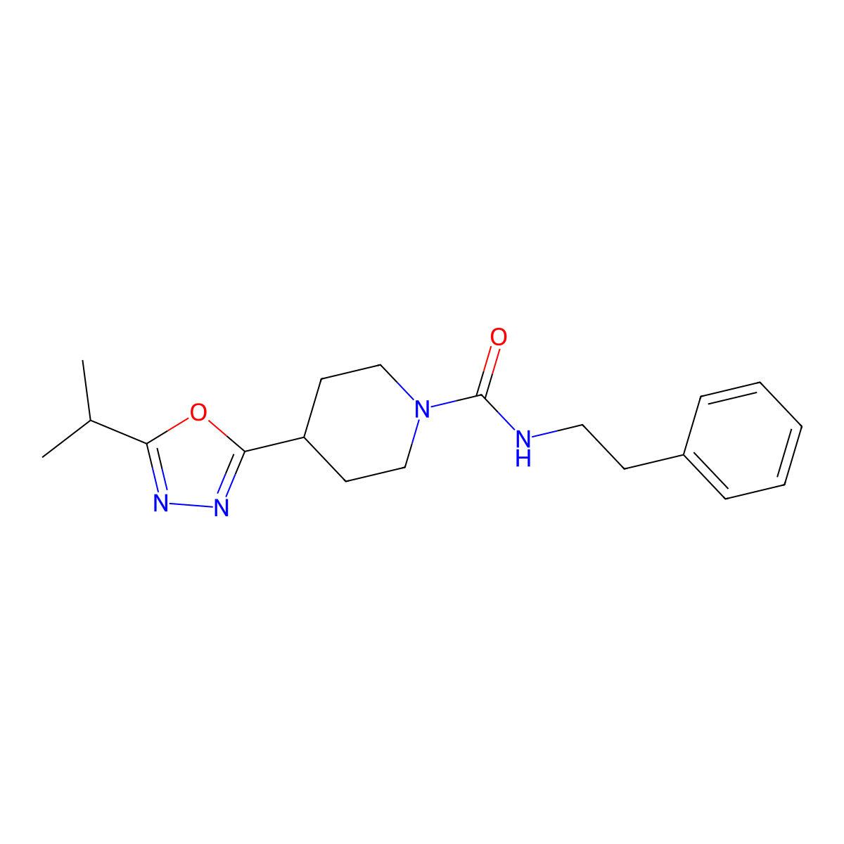 4-(5-isopropyl-1,3,4-oxadiazol-2-yl)-N-phenethylpiperidine-1-carboxamide molecular structure, CAS 1173034-27-9
