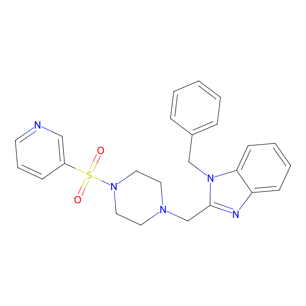 1-benzyl-2-((4-(pyridin-3-ylsulfonyl)piperazin-1-yl)methyl)-1H-benzo[d]imidazole molecular structure, CAS 1173036-65-1