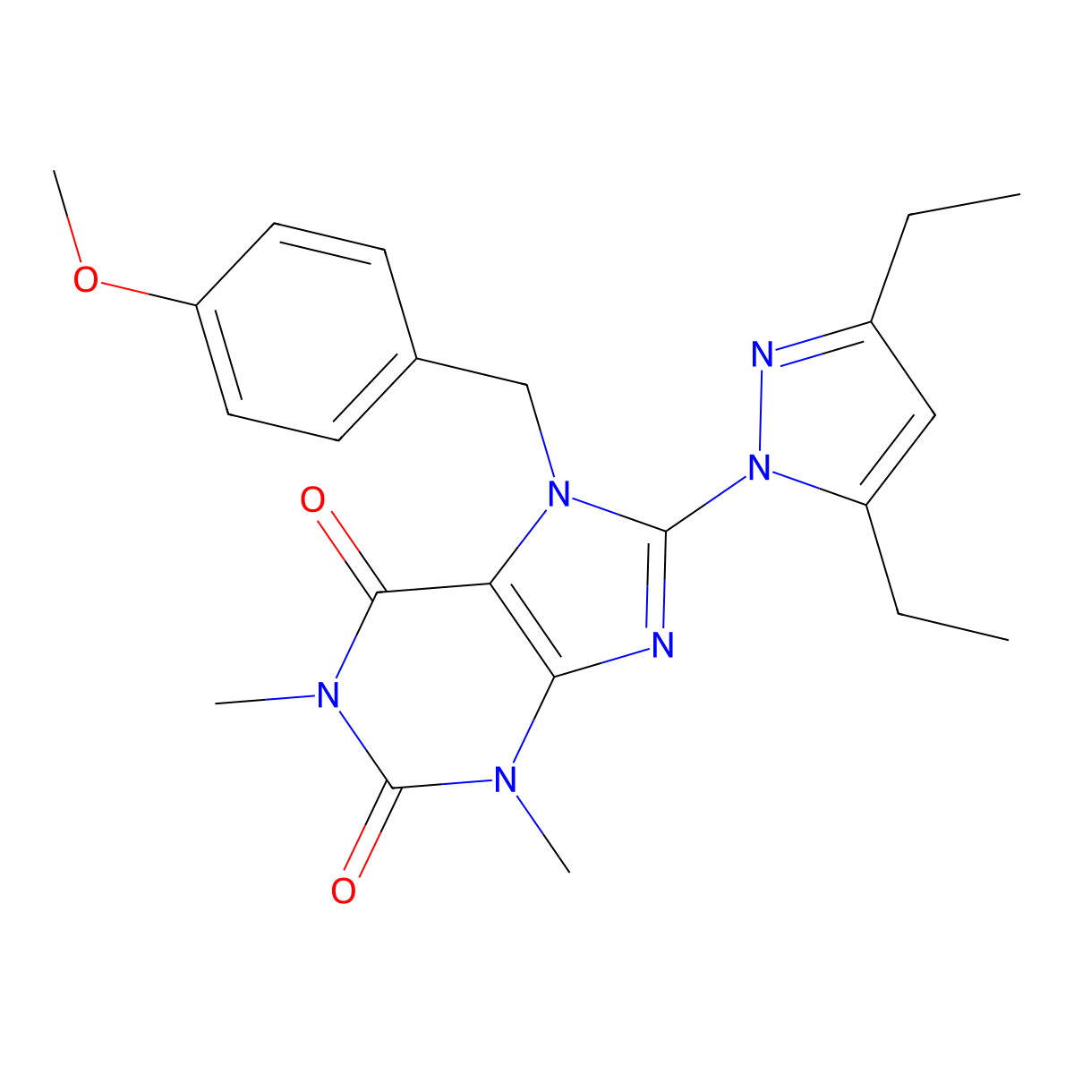 8-(3,5-diethyl-1H-pyrazol-1-yl)-7-(4-methoxybenzyl)-1,3-dimethyl-1H-purine-2,6(3H,7H)-dione molecular structure, CAS 1173036-67-3