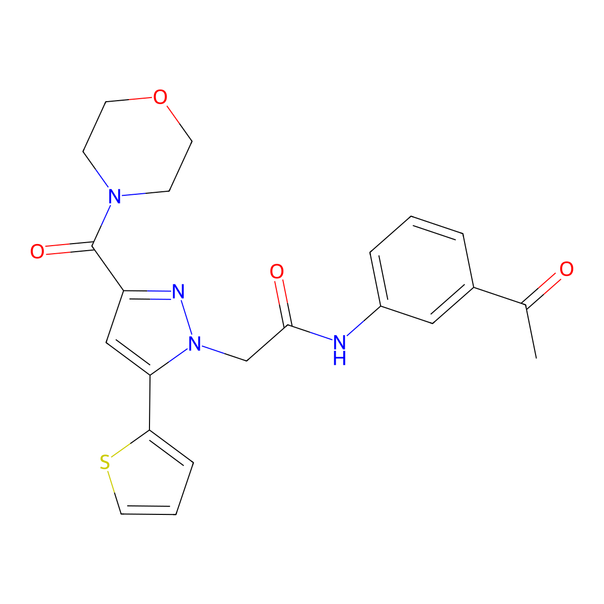 N-(3-acetylphenyl)-2-(3-(morpholine-4-carbonyl)-5-(thiophen-2-yl)-1H-pyrazol-1-yl)acetamide molecular structure, CAS 1173038-13-5